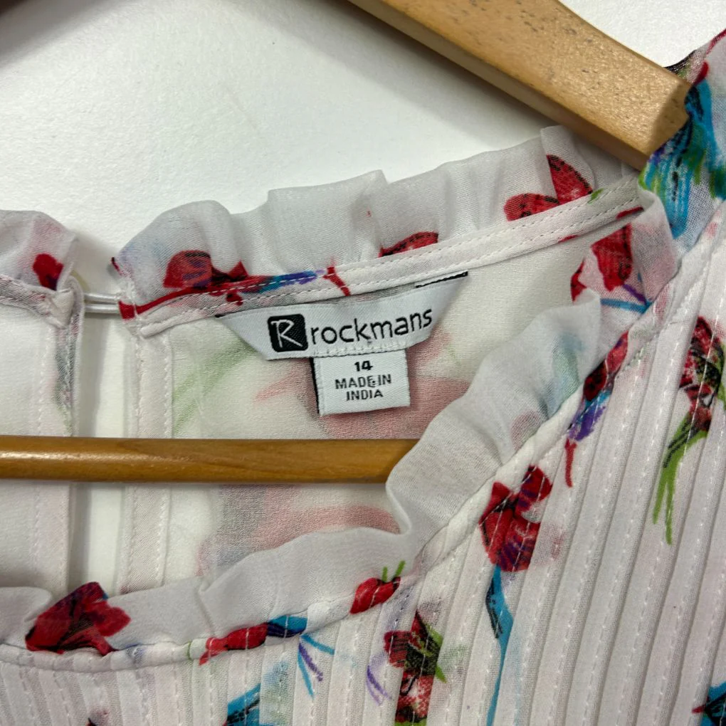 Rockmans White Hummingbird Print Top - Size 14 - Image 2