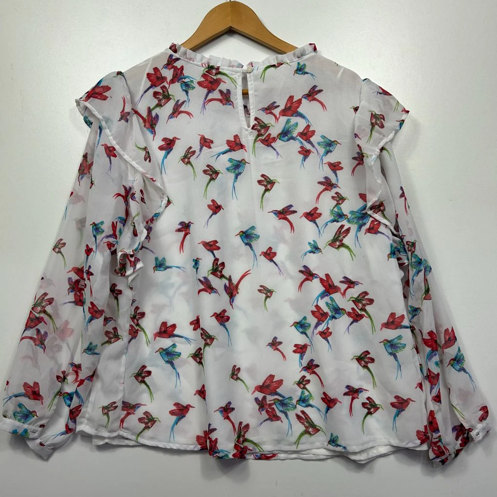 Rockmans White Hummingbird Print Top - Size 14 - Image 3
