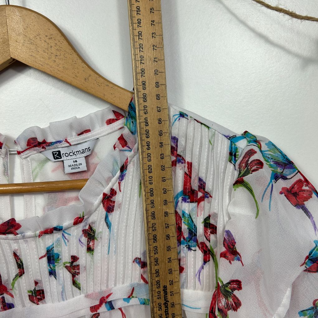 Rockmans White Hummingbird Print Top - Size 14 - Image 4