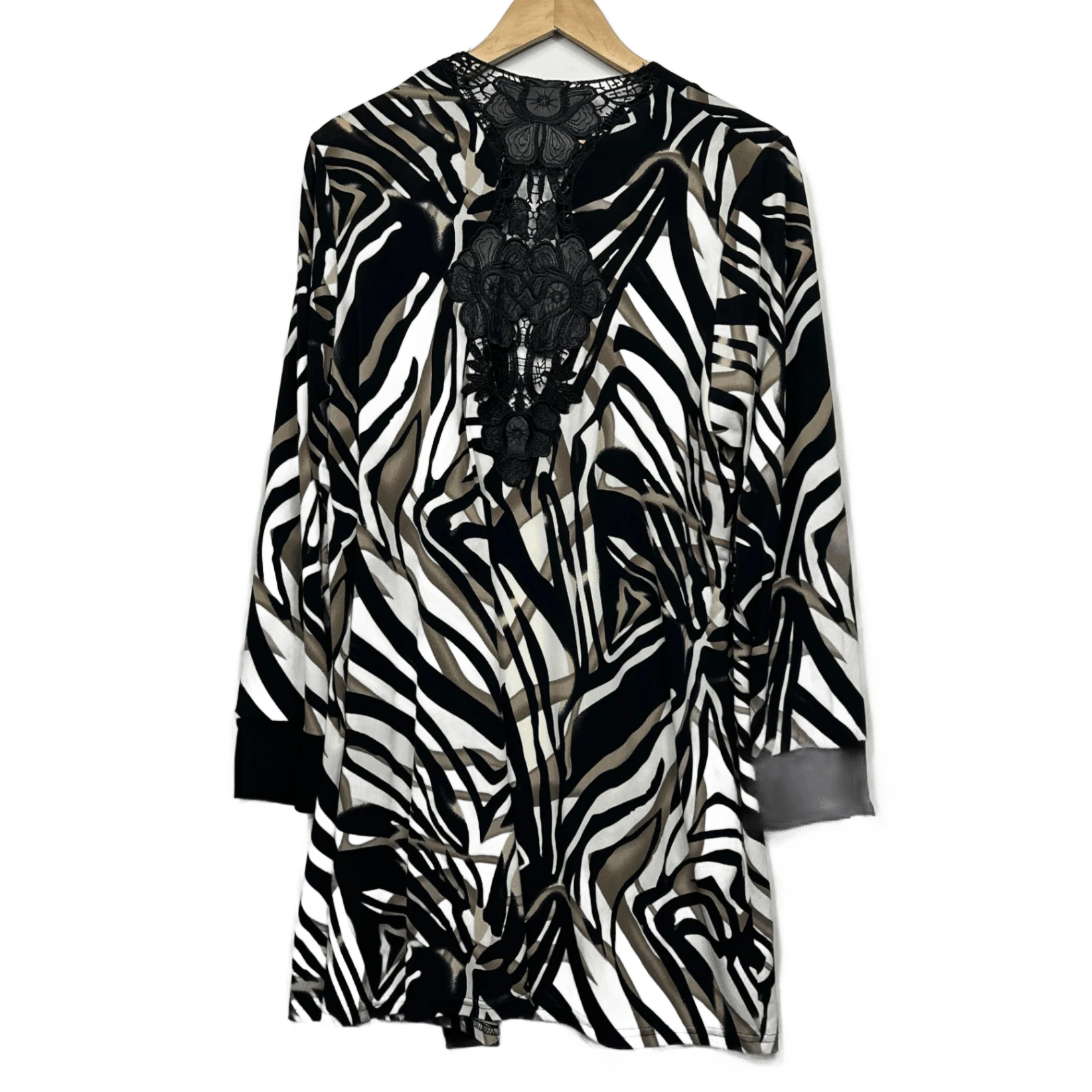 RTM Kimono Top Size 16 Black Cream Beige Animal Print Long Sleeve Made in Australia - Image 2