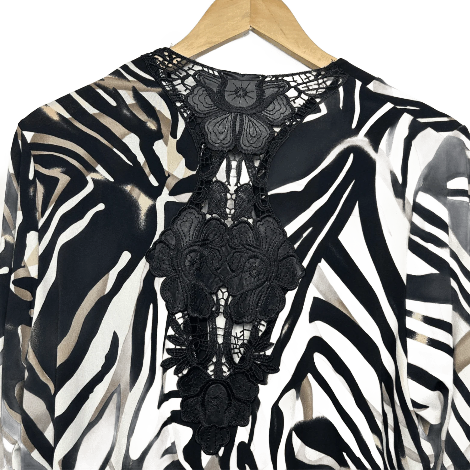 RTM Kimono Top Size 16 Black Cream Beige Animal Print Long Sleeve Made in Australia - Image 5