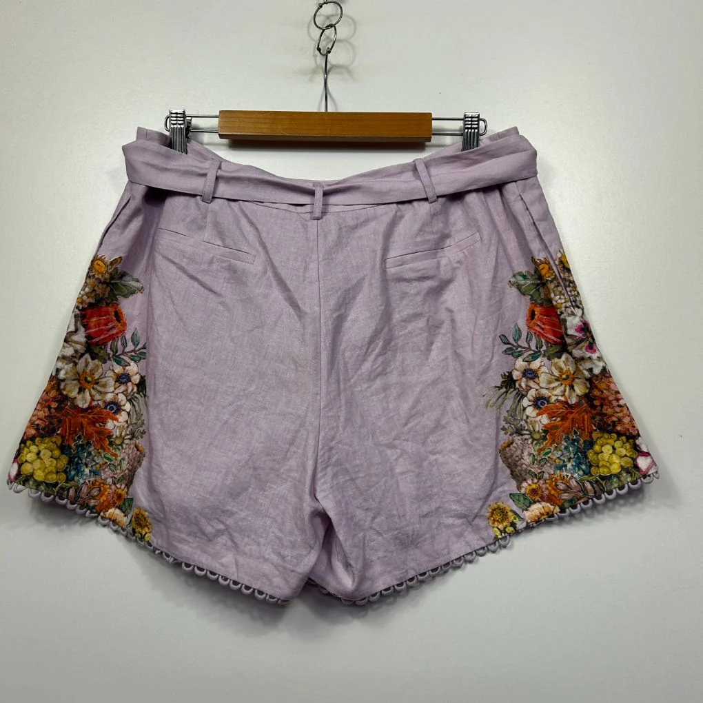 Review Lilac Linen Wildflower Burst Shorts - Size 16 - Image 3
