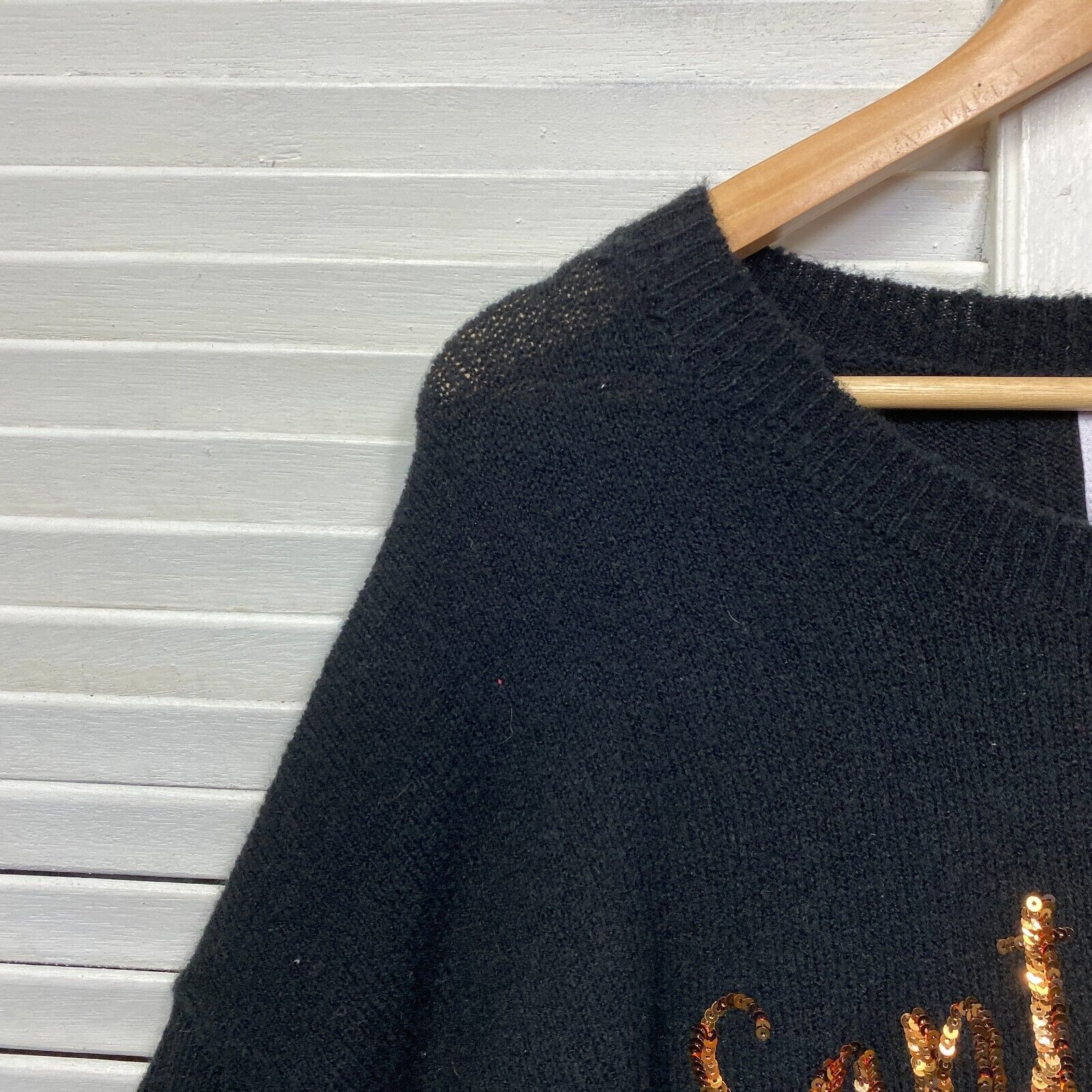 Santa Paws Christmas Jumper Size 14 Sweater Knit Dog Black Long Sleeve Sequins - Image 3
