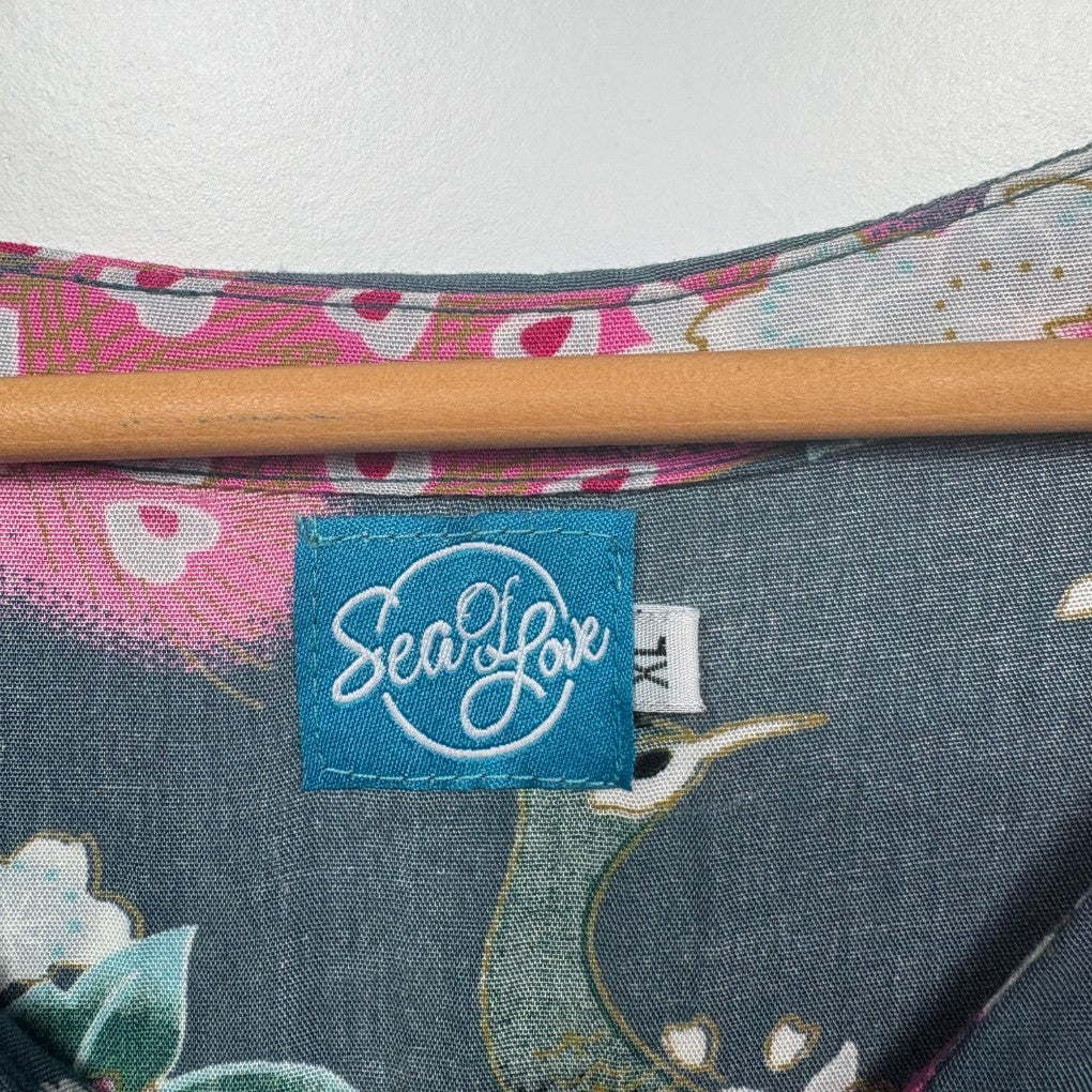 Sea Love Teal Peacock Print Top - Size XL - Image 3