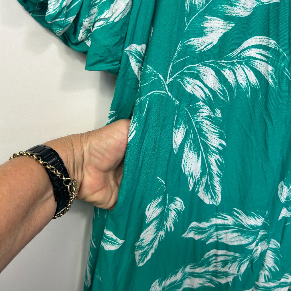 Seed Heritage Teal Leaf Print Dress - Size L - Image 5