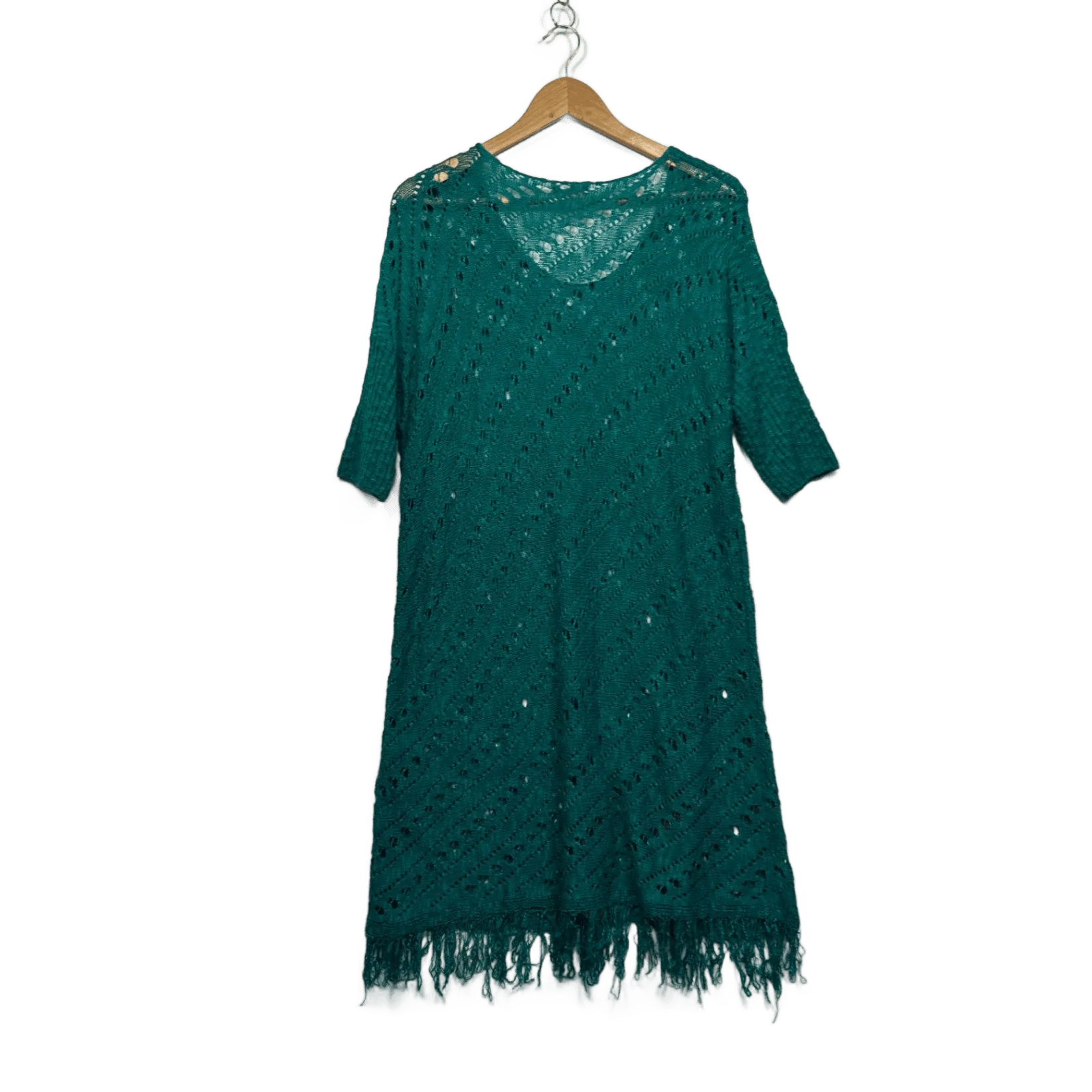 SES Green Cotton Blend Sheer Knit Boho Cover Up Dress Size 14 - Image 2