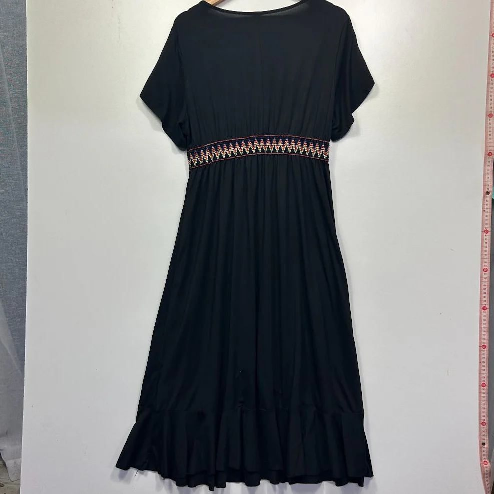 Shein Black Embroidered Maxi Dress - Size 1XL - Image 4
