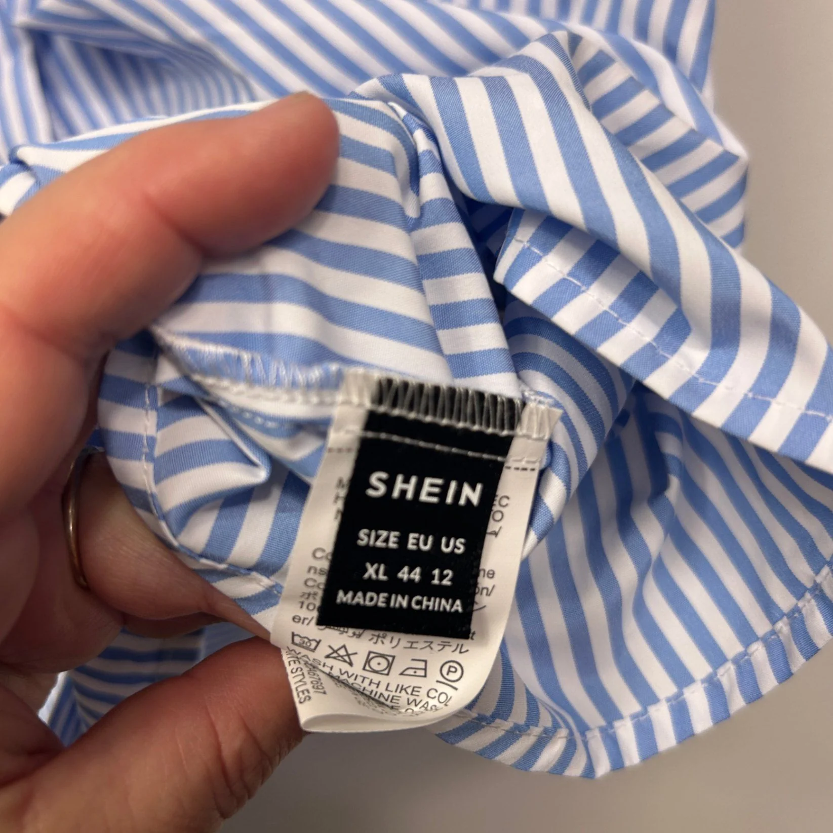 Shein Blue White Striped Short Sleeve Top Shirt XL 16 - Image 2