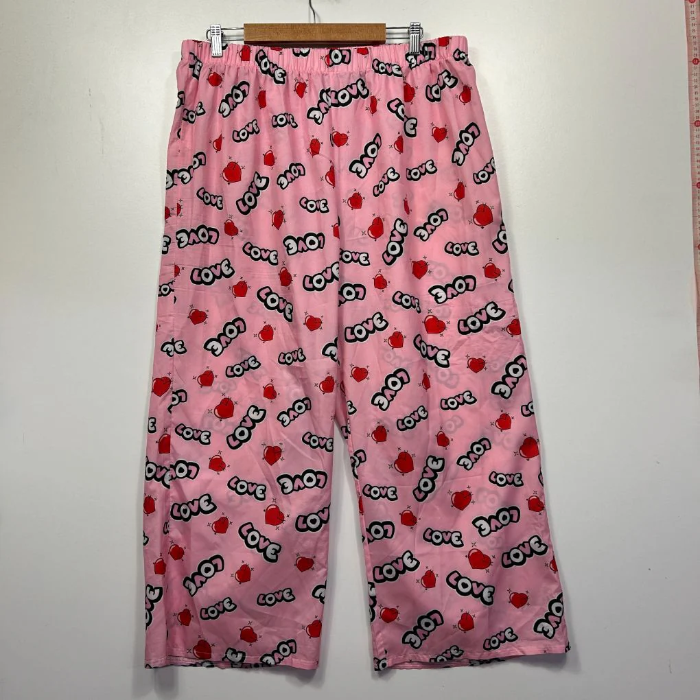 Shein Curve Pink Love Print Pyjama Pants - Size 3XL - Image 4