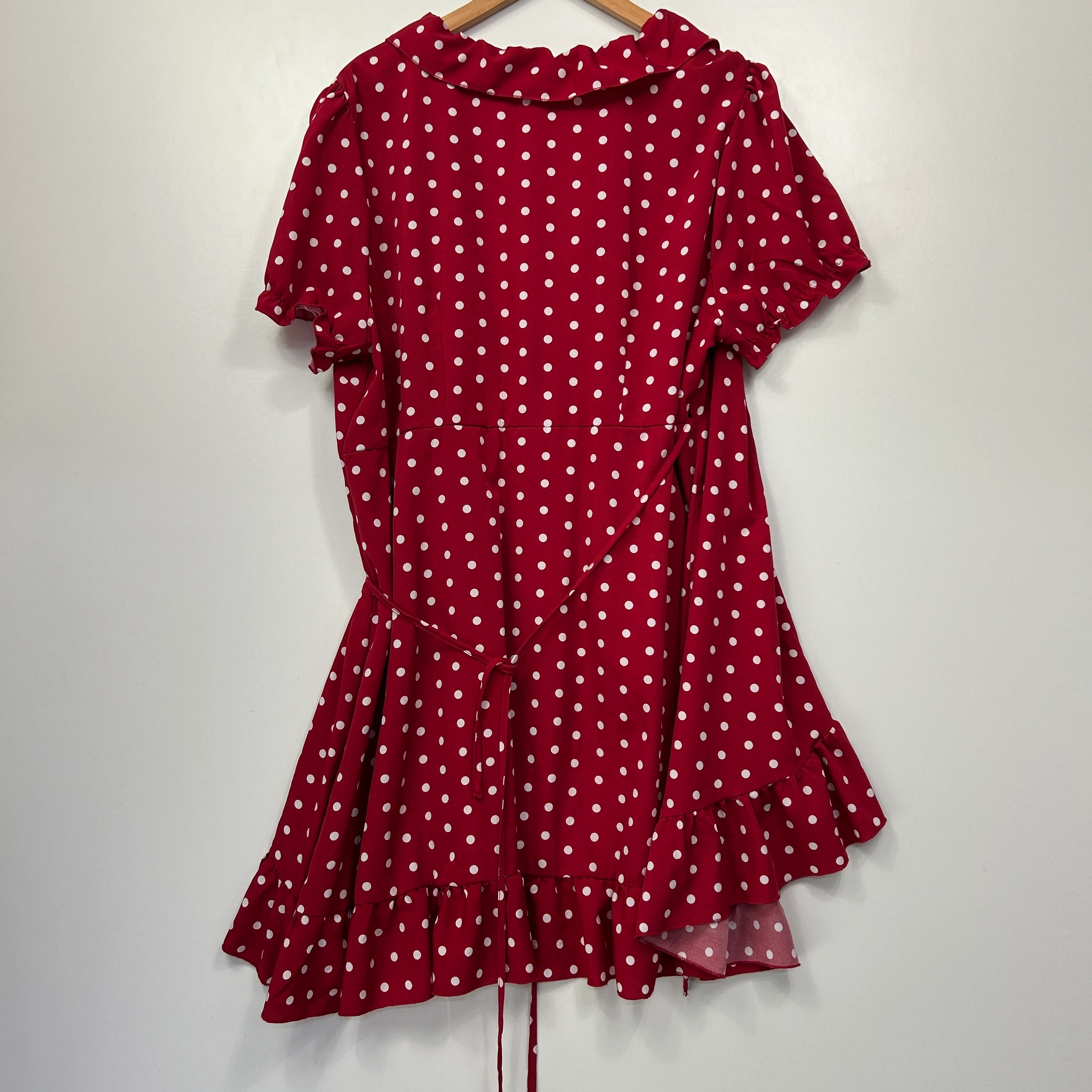 Shein Curve Red & White Polka Dot Wrap Dress - Size 2XL - Image 6