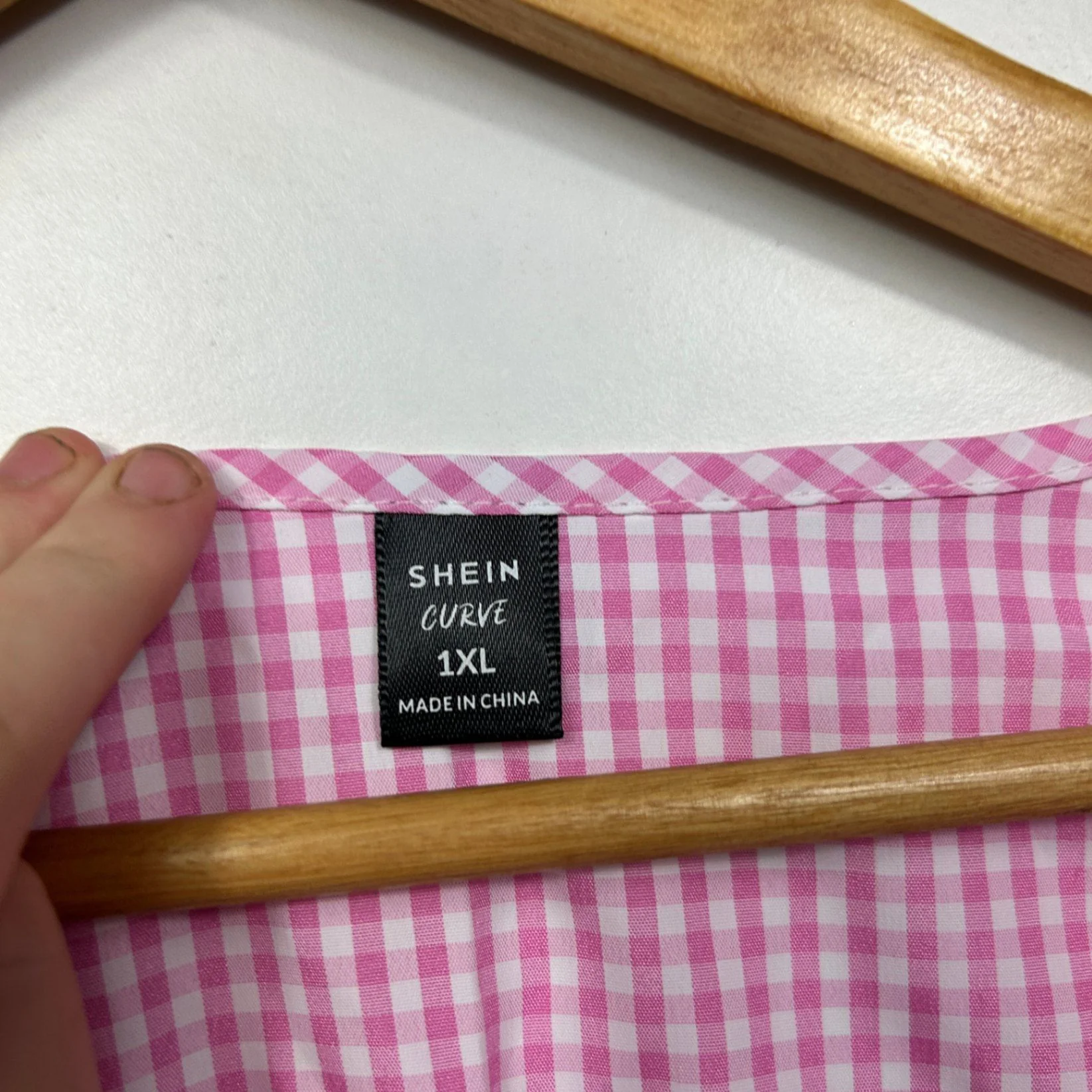 Shein Pink Gingham Check Front Open Tie Size XL - Image 3