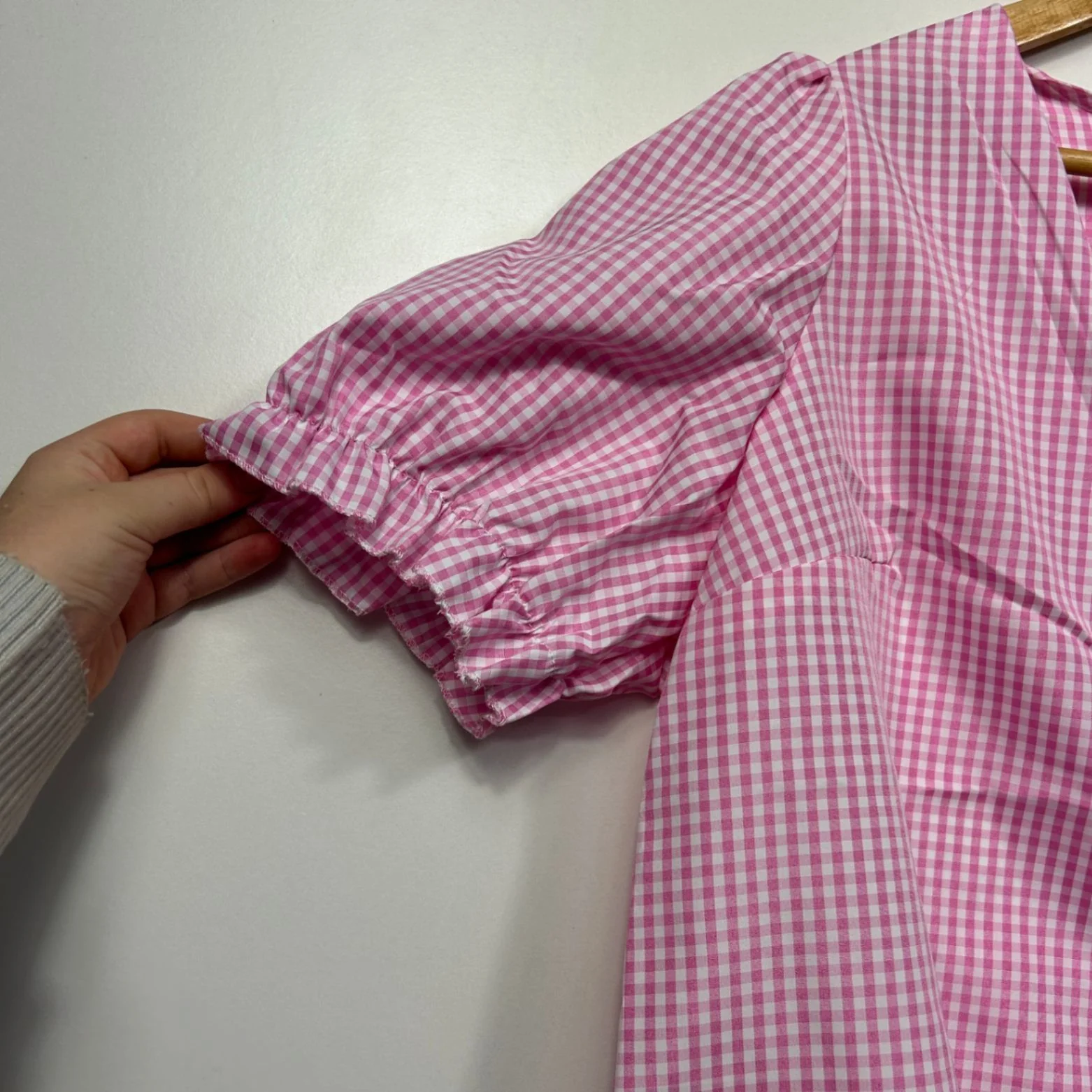 Shein Pink Gingham Check Front Open Tie Size XL - Image 5