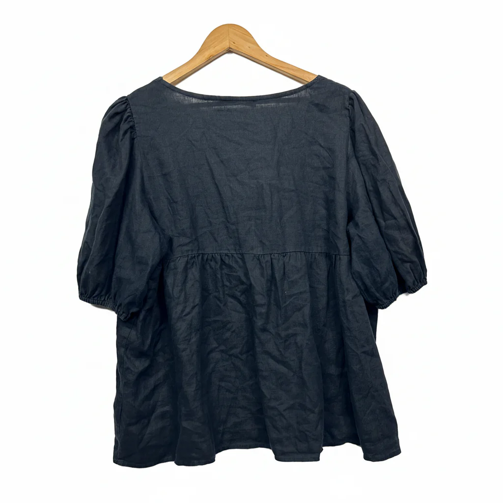 Sportsgirl Black Linen Short Sleeve Top - Size 16 - Image 2