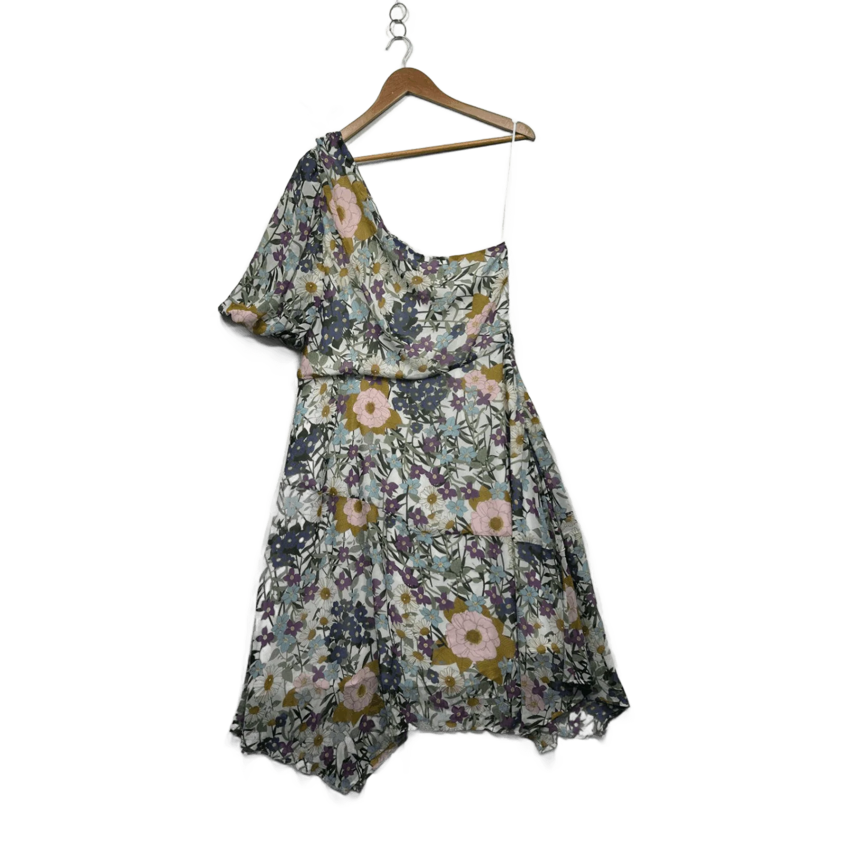 Stella One Shoulder Asymmetric Hem Floral Multicoloured Dress Size 14 - Image 2