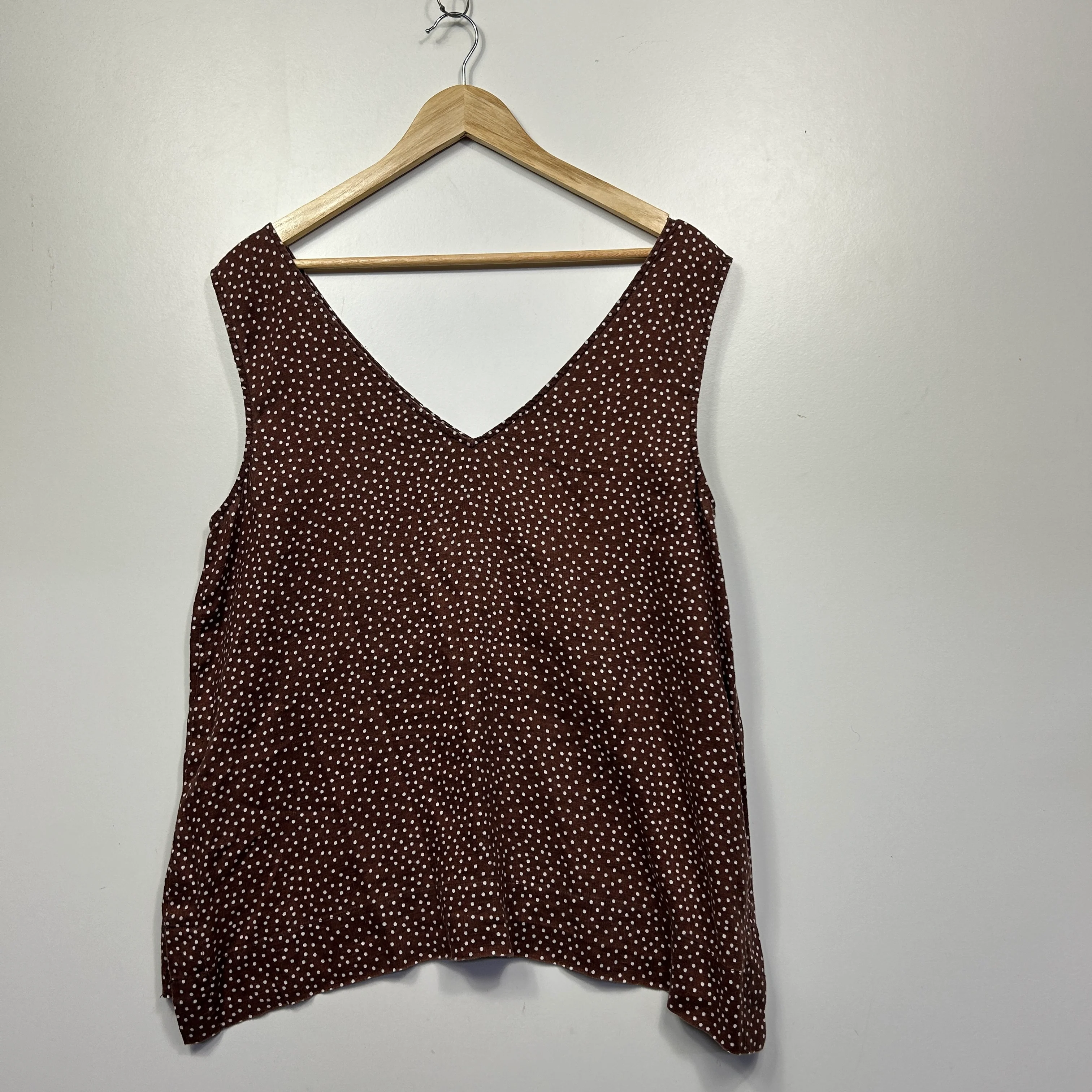 Sussan Chocolate Polka Dot Sleeveless Linen Top - Size 14 - Image 2