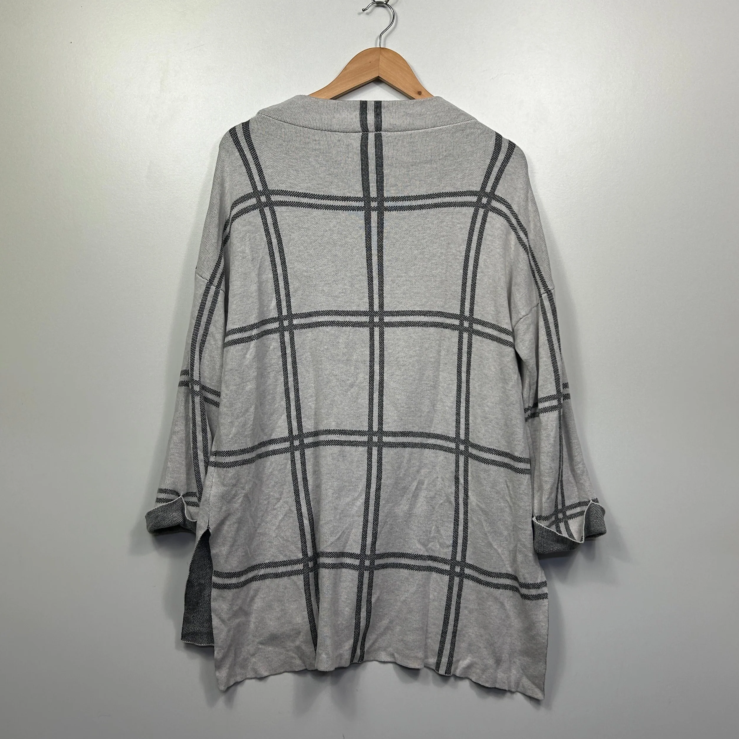 Sussan Grey Windowpane Check Wool Blend Knit Top - Size XL - Image 4