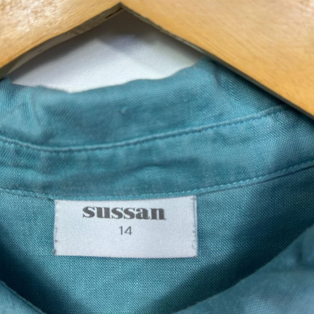 Sussan Teal Linen Oversized Shirt - Size 14 - Image 2