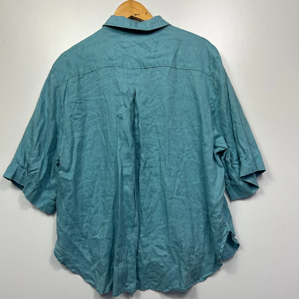 Sussan Teal Linen Oversized Shirt - Size 14 - Image 4