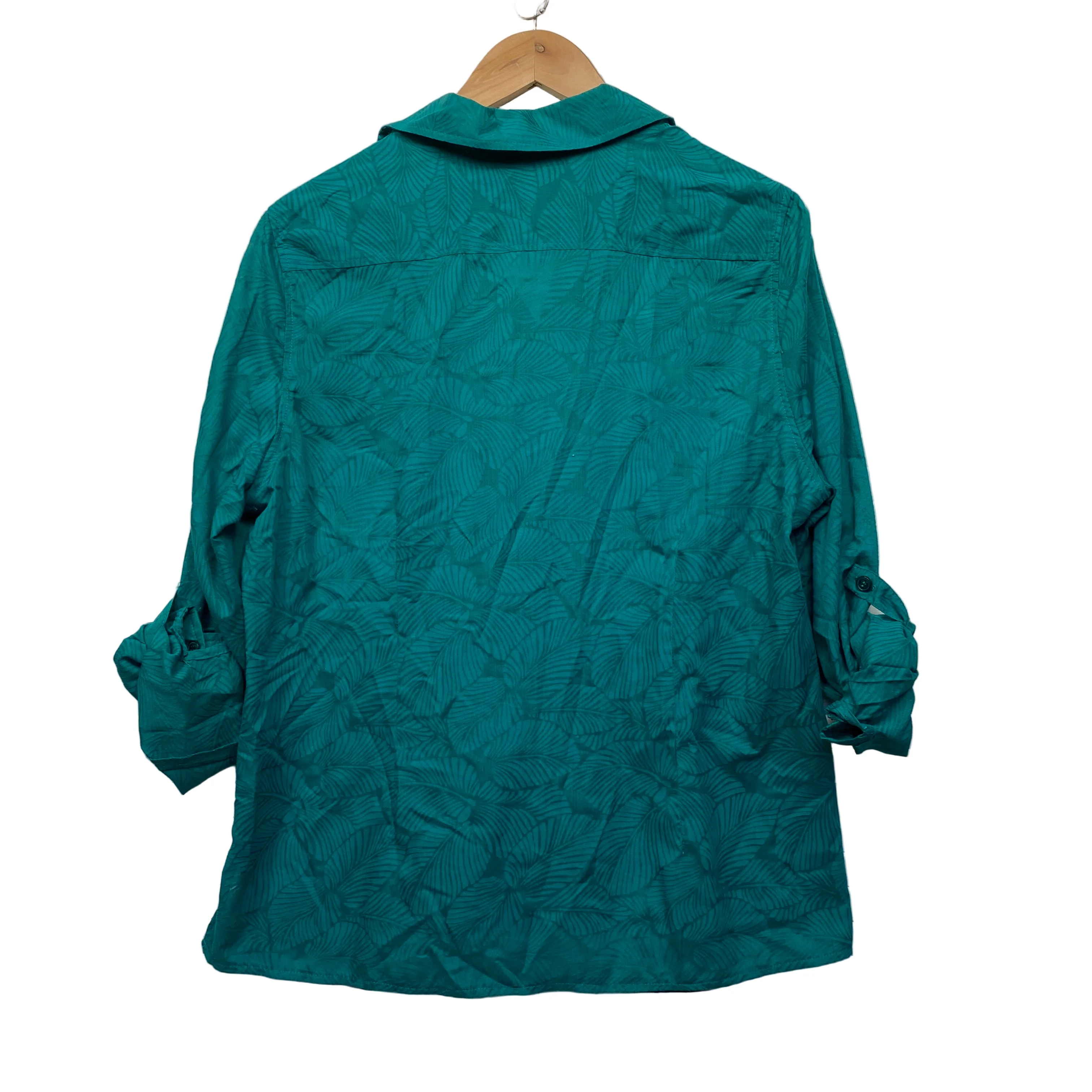 Noni B Top Size 16 Green Button Up Roll Tab Sleeve Sheer - Image 2