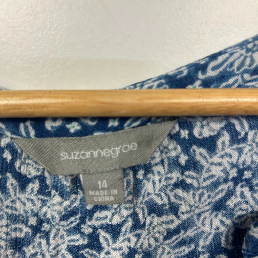 Suzanne Grae Blue Floral Midi Dress - Size 14 - Image 2