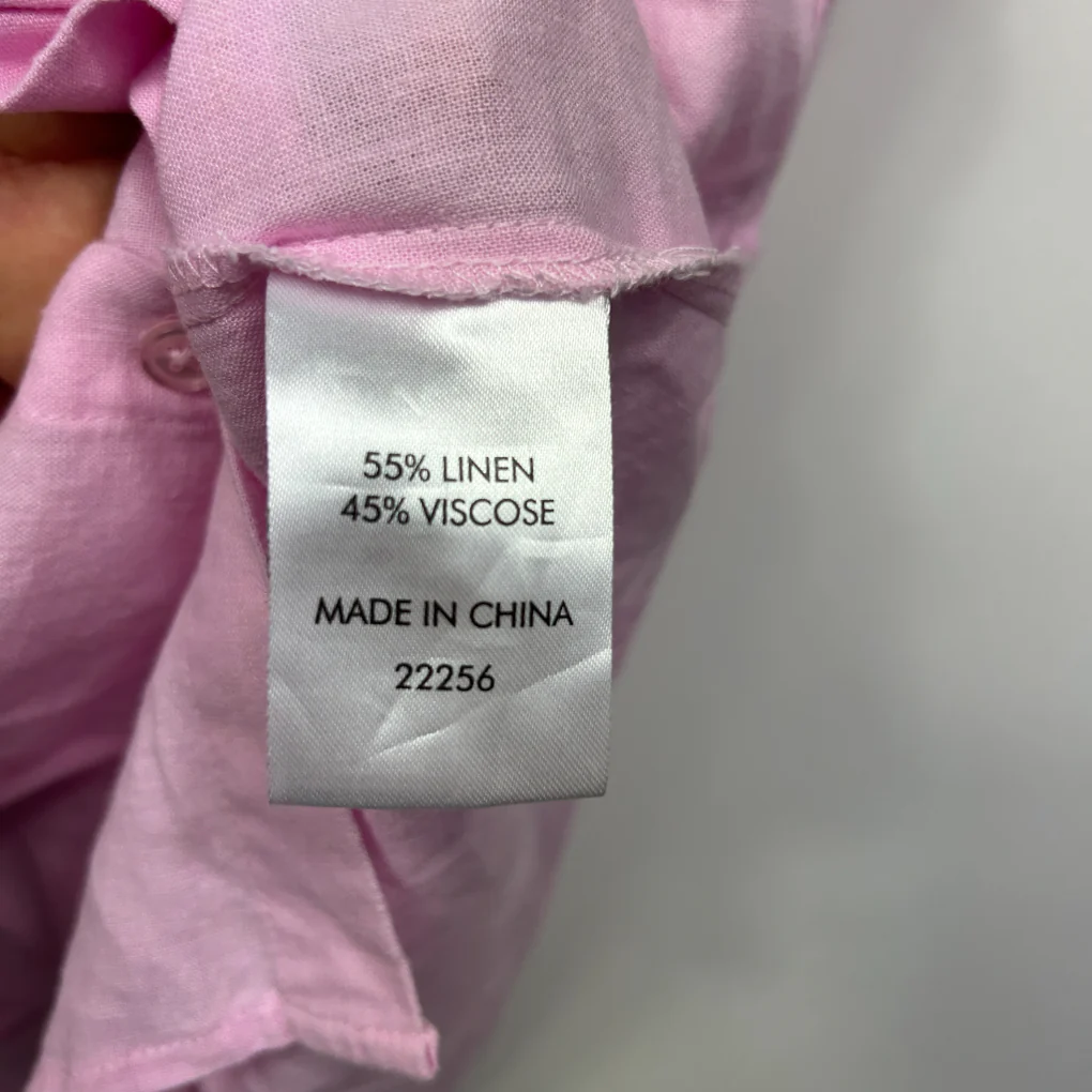 Suzanne Grae Linen Pink Short Sleeve Button-Up Shirt - Size 14 - Image 3