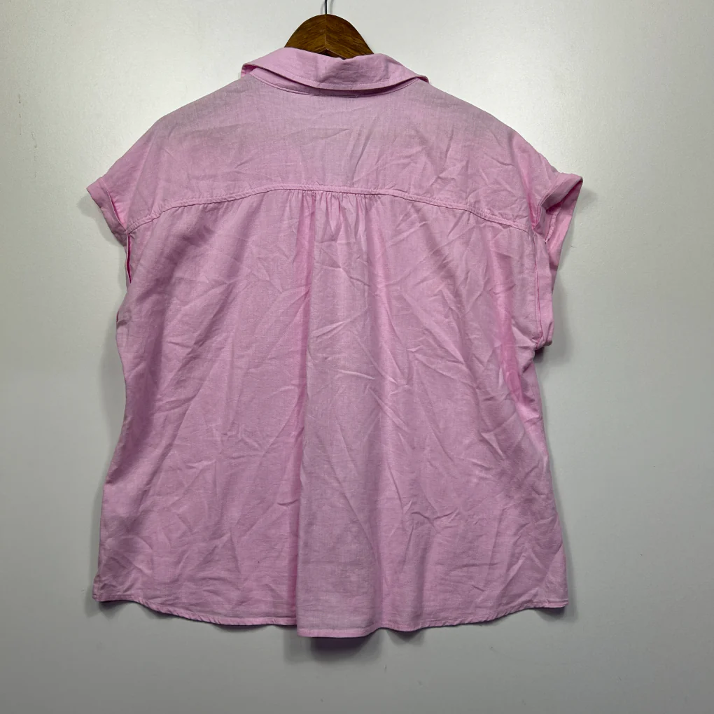 Suzanne Grae Linen Pink Short Sleeve Button-Up Shirt - Size 14 - Image 4