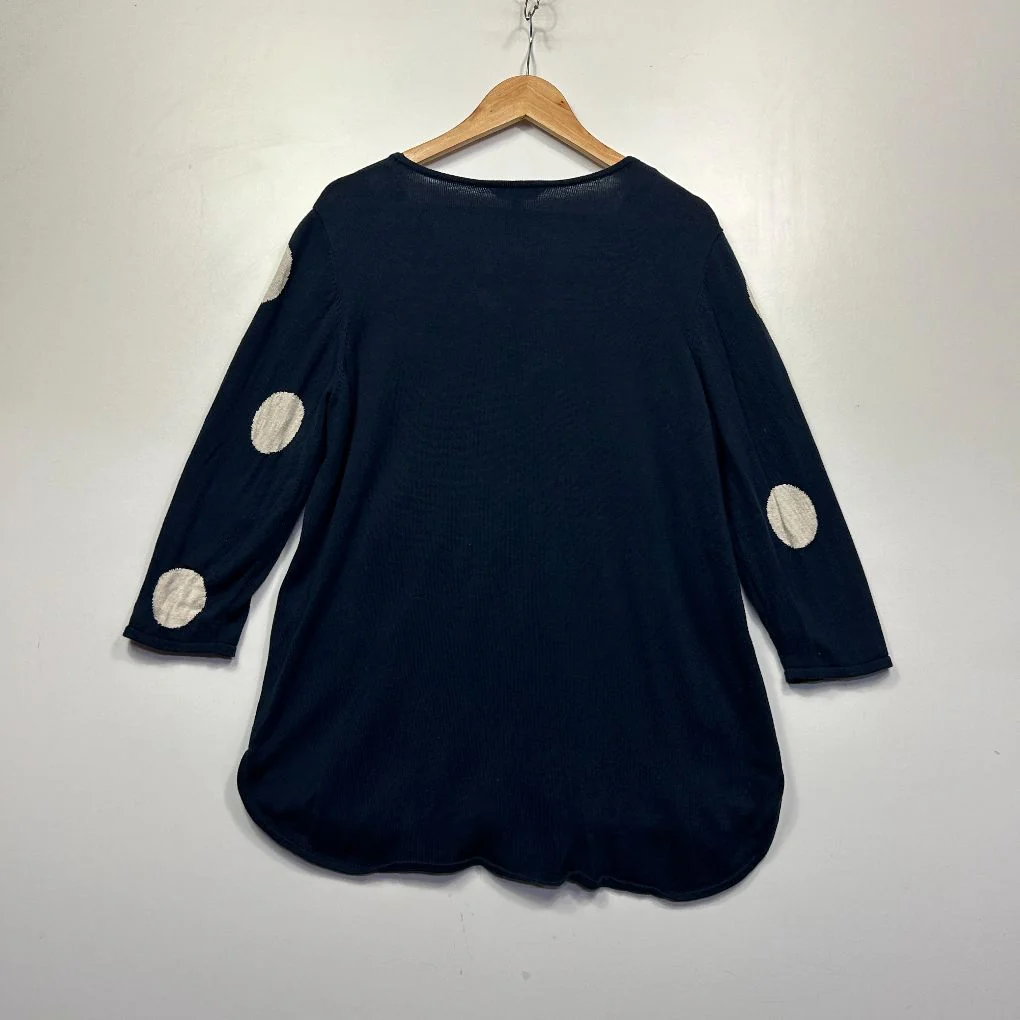 Suzanne Grae Navy Polka Dot Knit Top - Size XL - Image 4