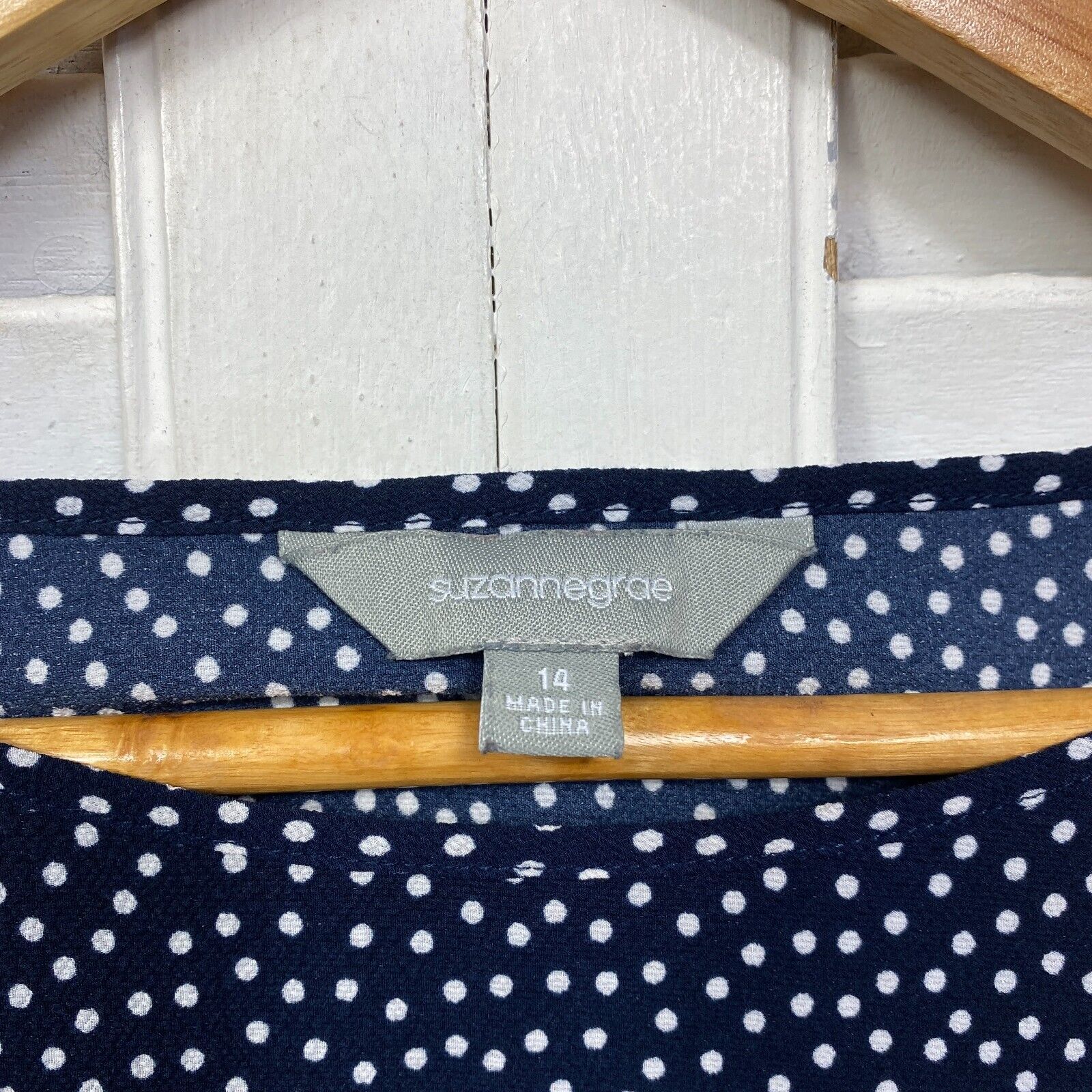 Suzanne Grae Top Size 14 Blue Polka Dots Cold Shoulder Sleeve - Image 11