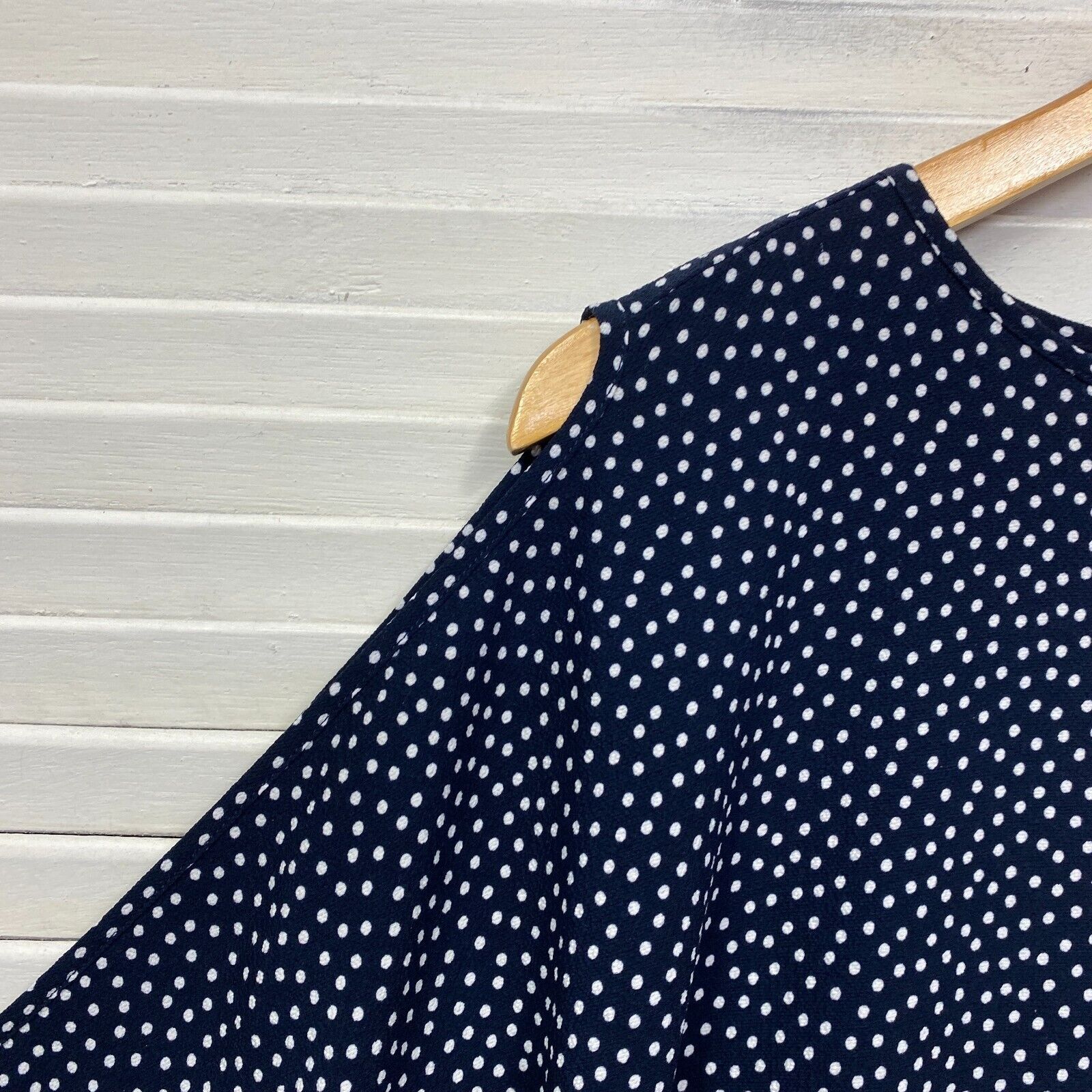 Suzanne Grae Top Size 14 Blue Polka Dots Cold Shoulder Sleeve - Image 3