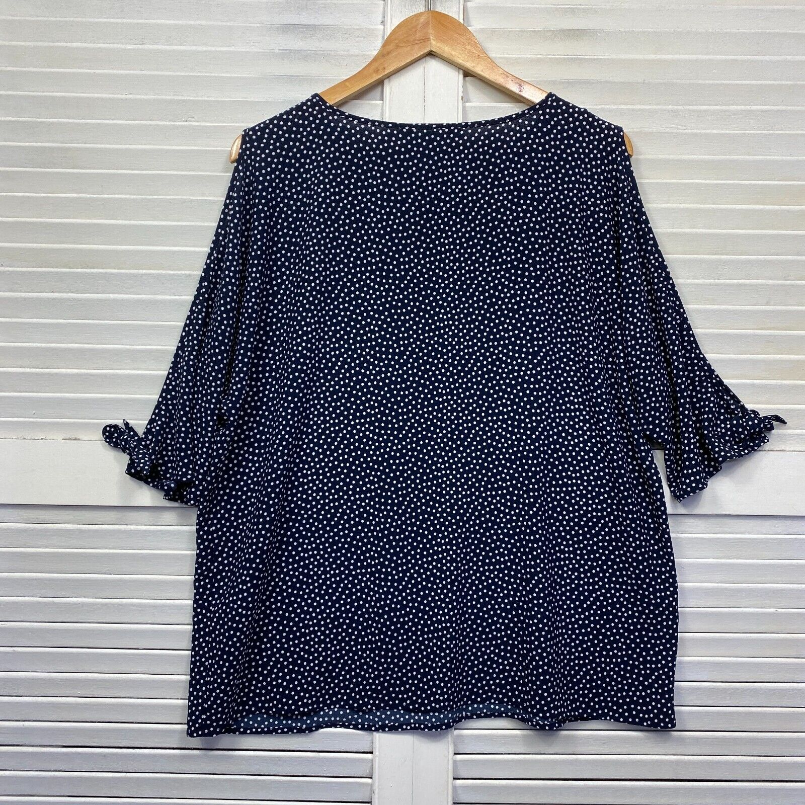 Suzanne Grae Top Size 14 Blue Polka Dots Cold Shoulder Sleeve - Image 7