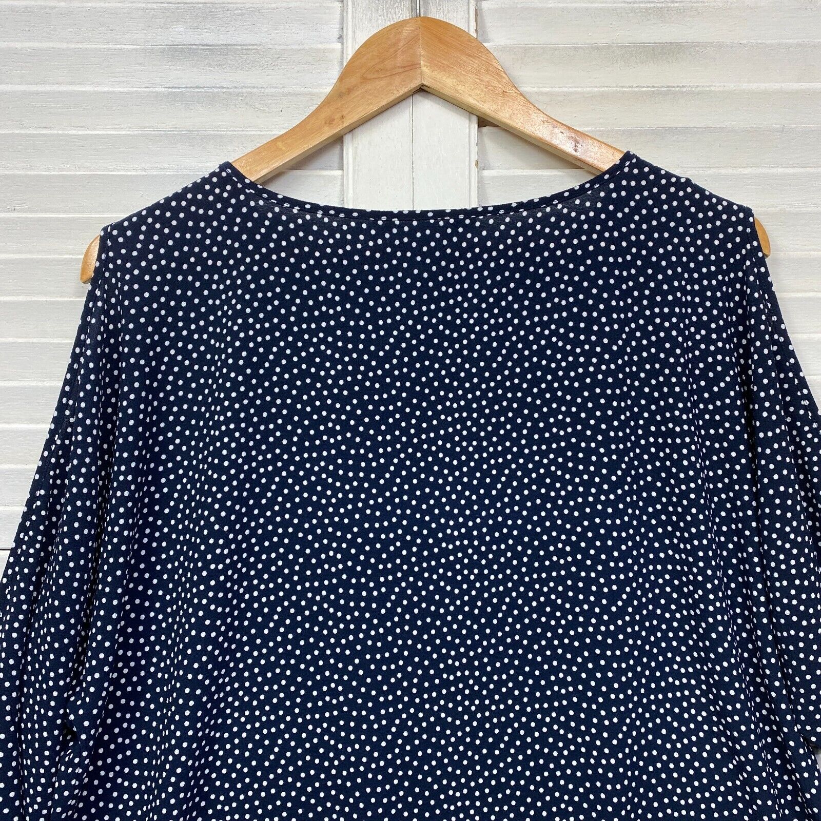 Suzanne Grae Top Size 14 Blue Polka Dots Cold Shoulder Sleeve - Image 8