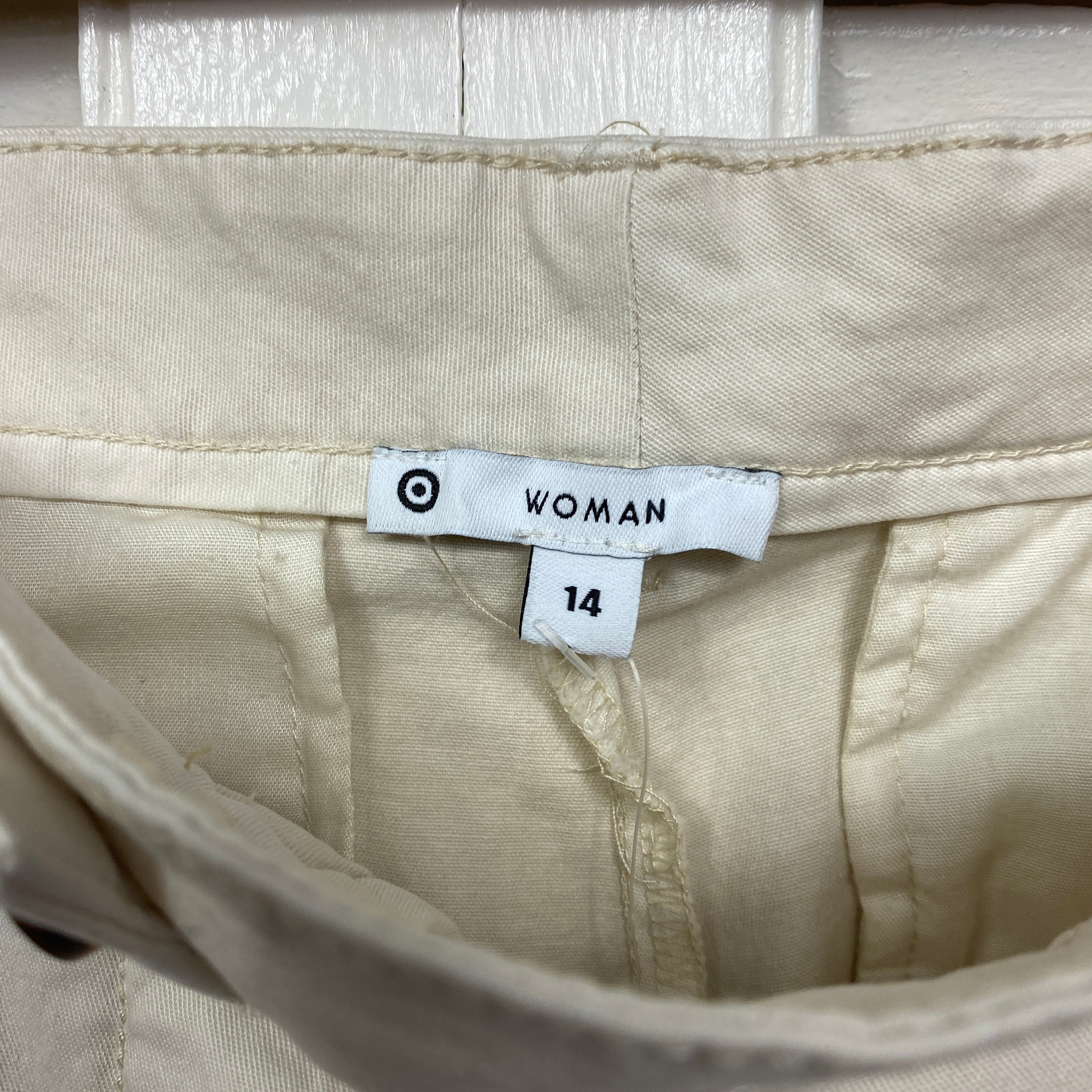 Target Chino Pants Size 14 Cream Pockets Rolled Cuff (New with marks) - Image 5