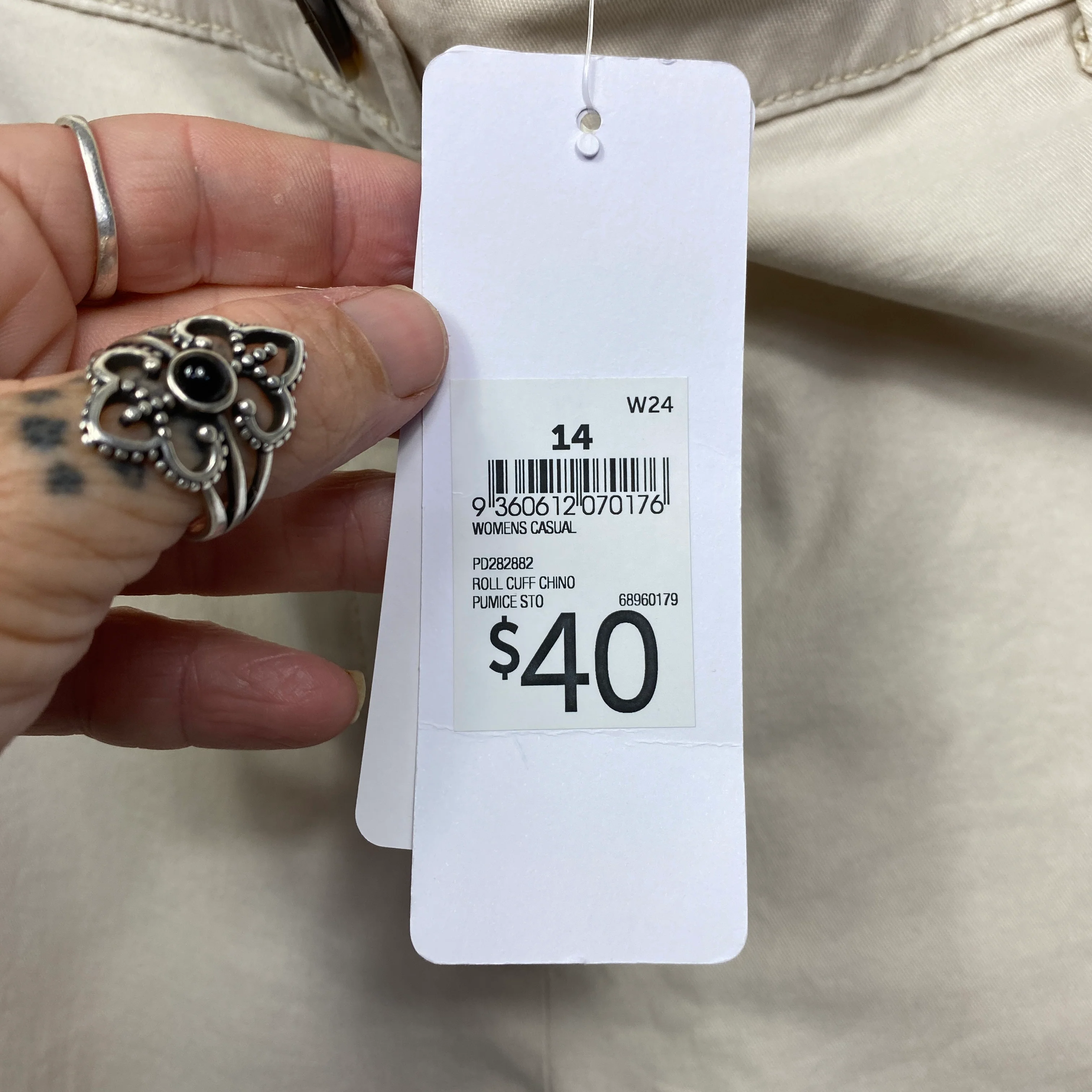 Target Chino Pants Size 14 Cream Pockets Rolled Cuff (New with marks) - Image 6