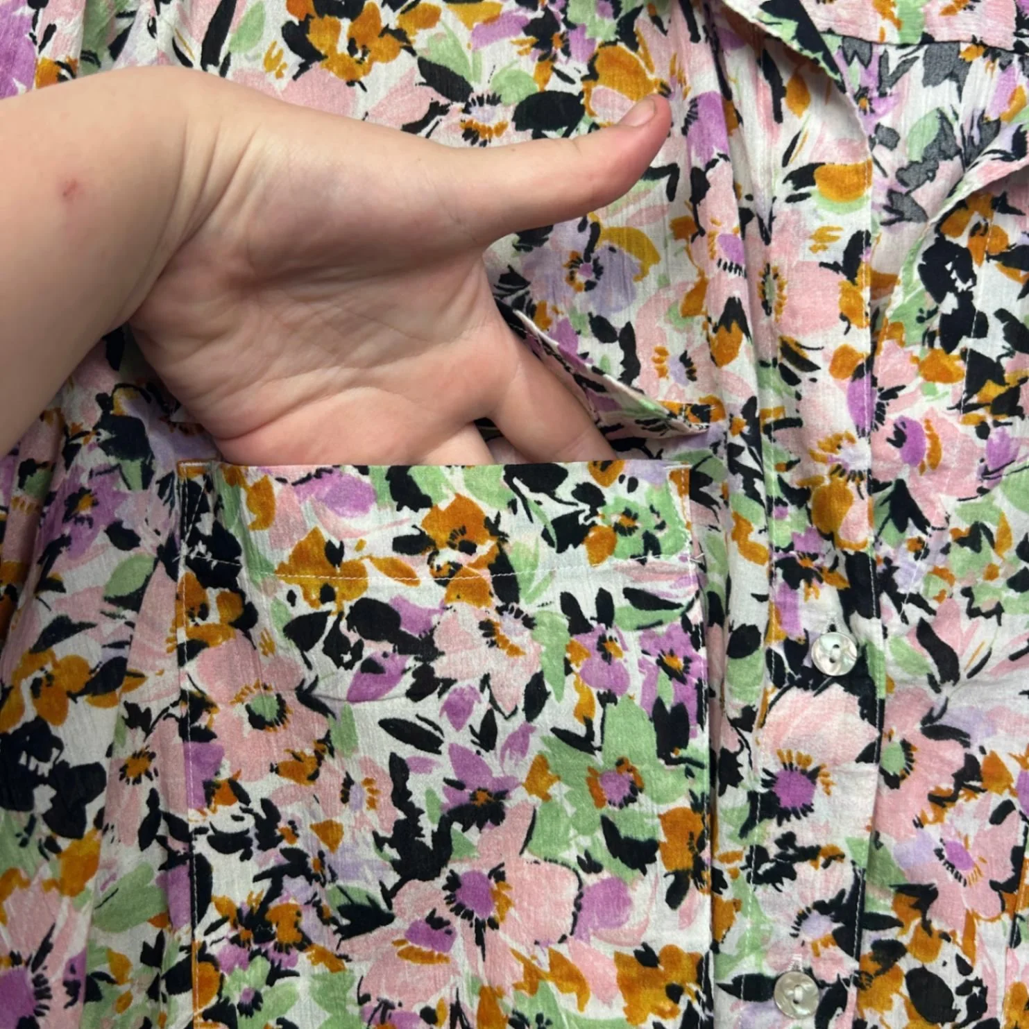Target Floral Multicoloured Long Sleeve Button Up Cotton Shirt Blouse Size 16 - Image 6