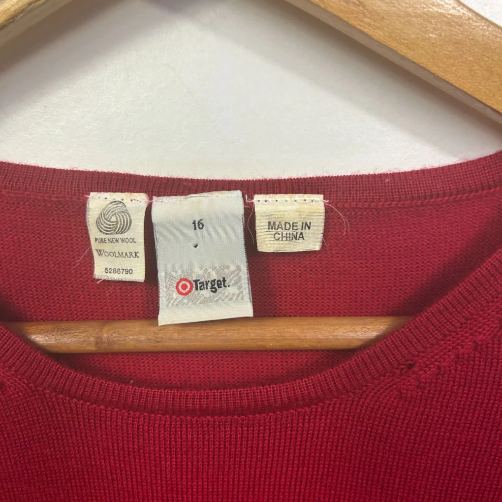 Vintage Target Red Wool Top Jumper - Size 16 - Image 3