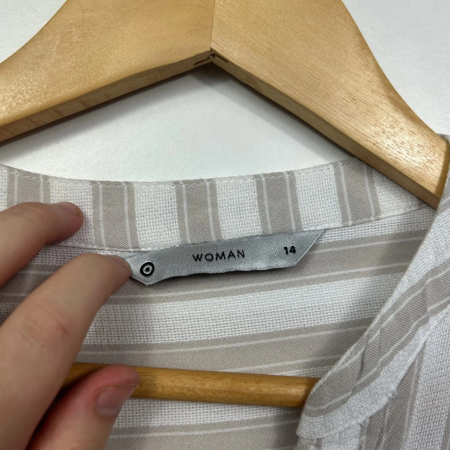 Target Striped Beige White Long Sleeve Button Up Top Size 14 - Image 3