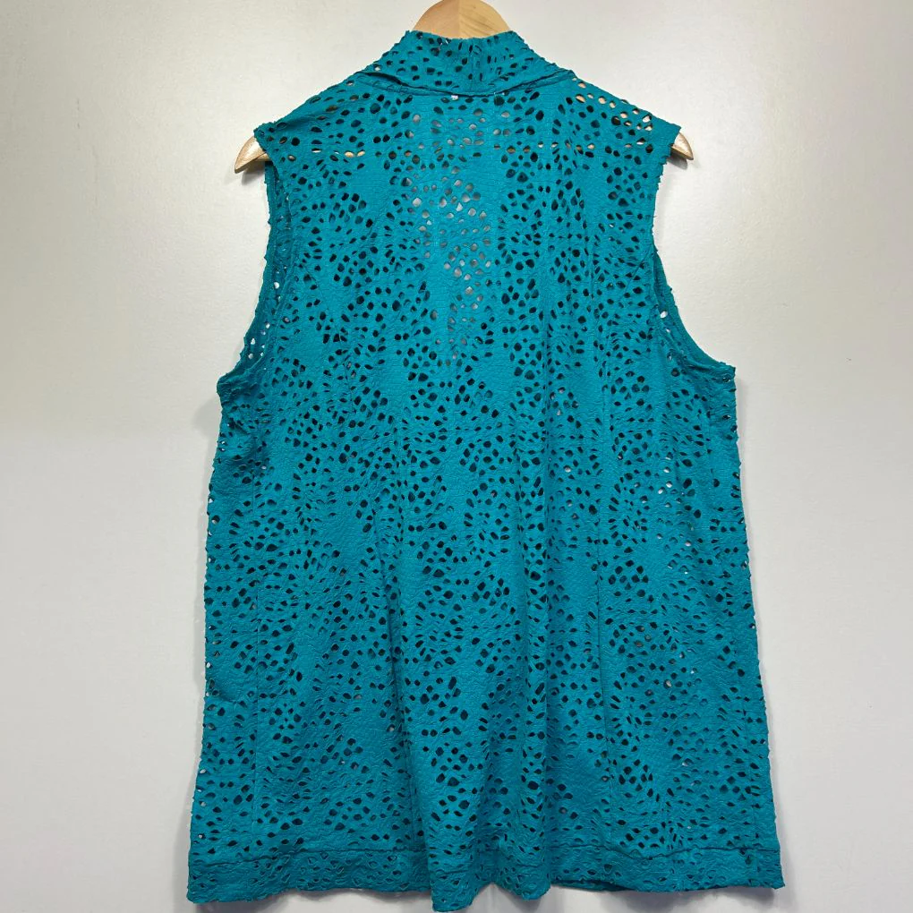 Teal Lace Sleeveless Open Front Top - One Size - Image 2