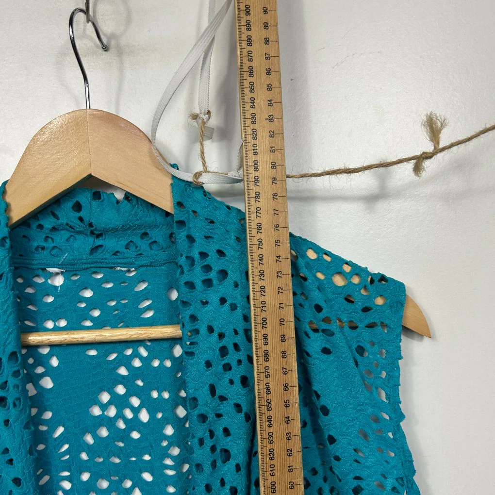 Teal Lace Sleeveless Open Front Top - One Size - Image 3
