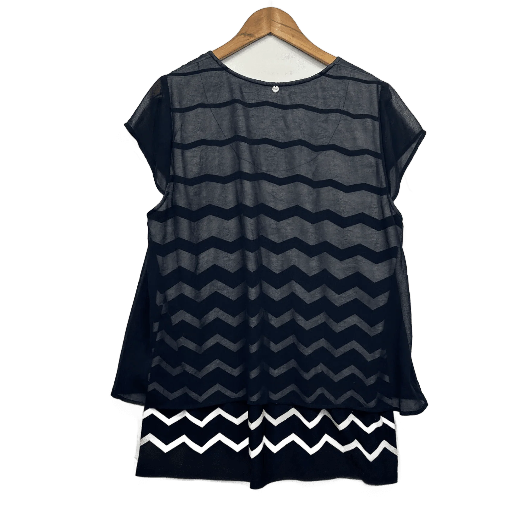 Threadz Navy White Sheer Overlay Short Sleeve Top Striped Size XL - Image 2