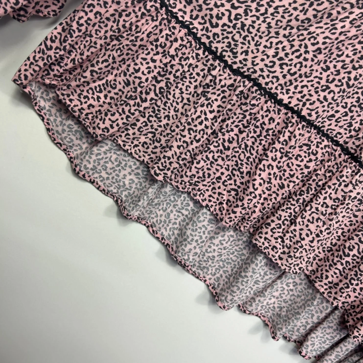 Threadz Womens Pink Viscose Long Sleeve Tiered Ruffle Blouse Top Size 14 Large Animal Print - Image 7