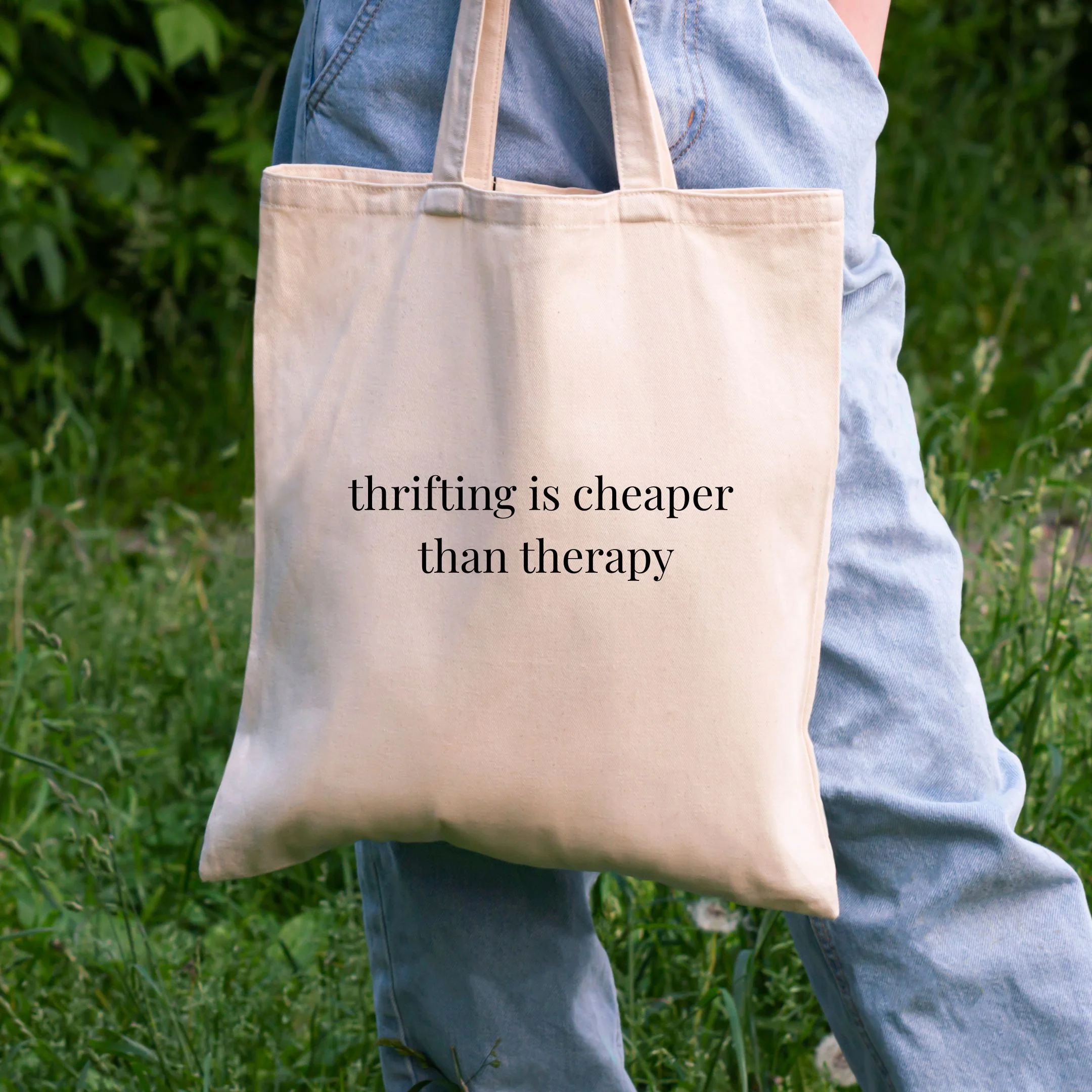 'Thrifting is Cheaper than Therapy' Tote Bag - Image 3