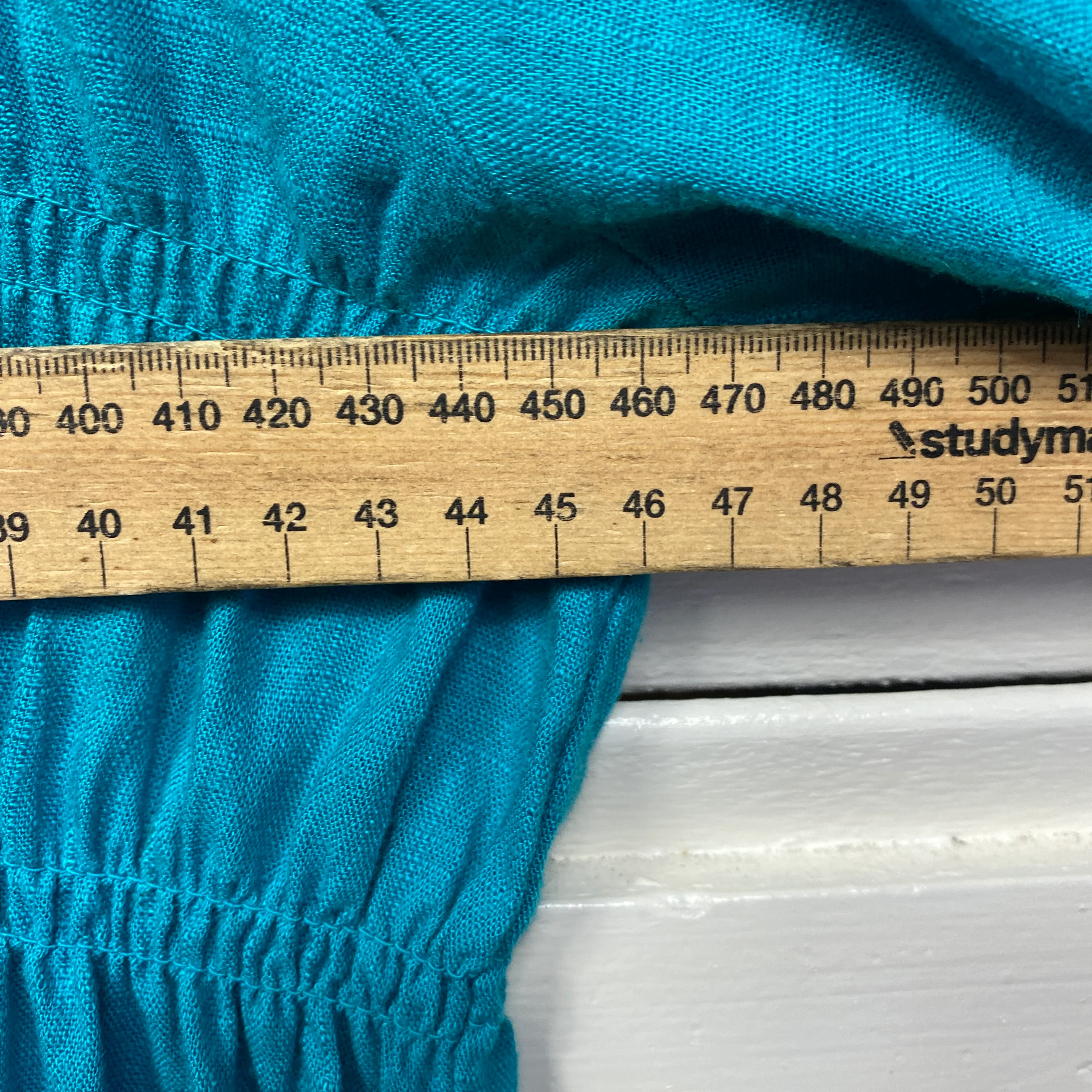 Linen Top Size 14 16 Blue Short Sleeve Ruched - Image 4