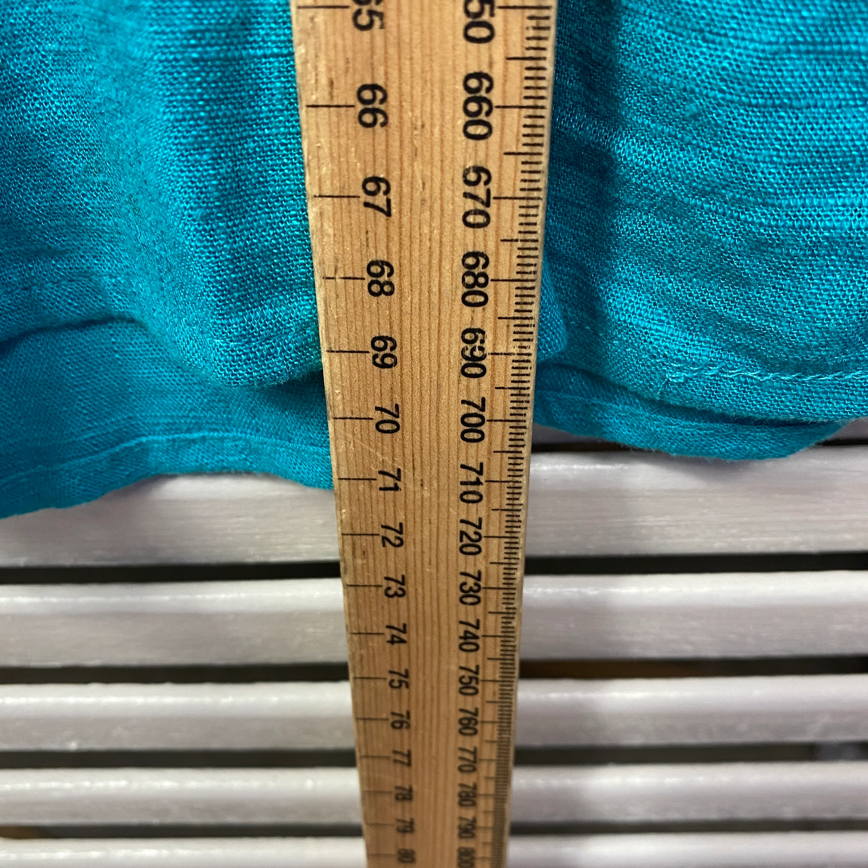 Linen Top Size 14 16 Blue Short Sleeve Ruched - Image 5