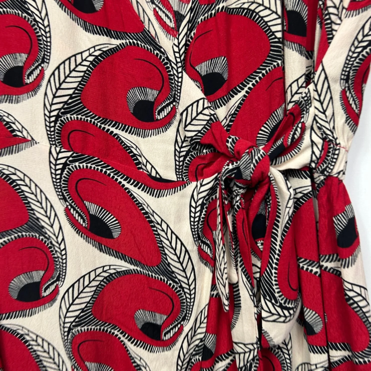 Totem Womens Red Cream Black Long Sleeve Wrap Dress Size 5 (14-16) - Image 3