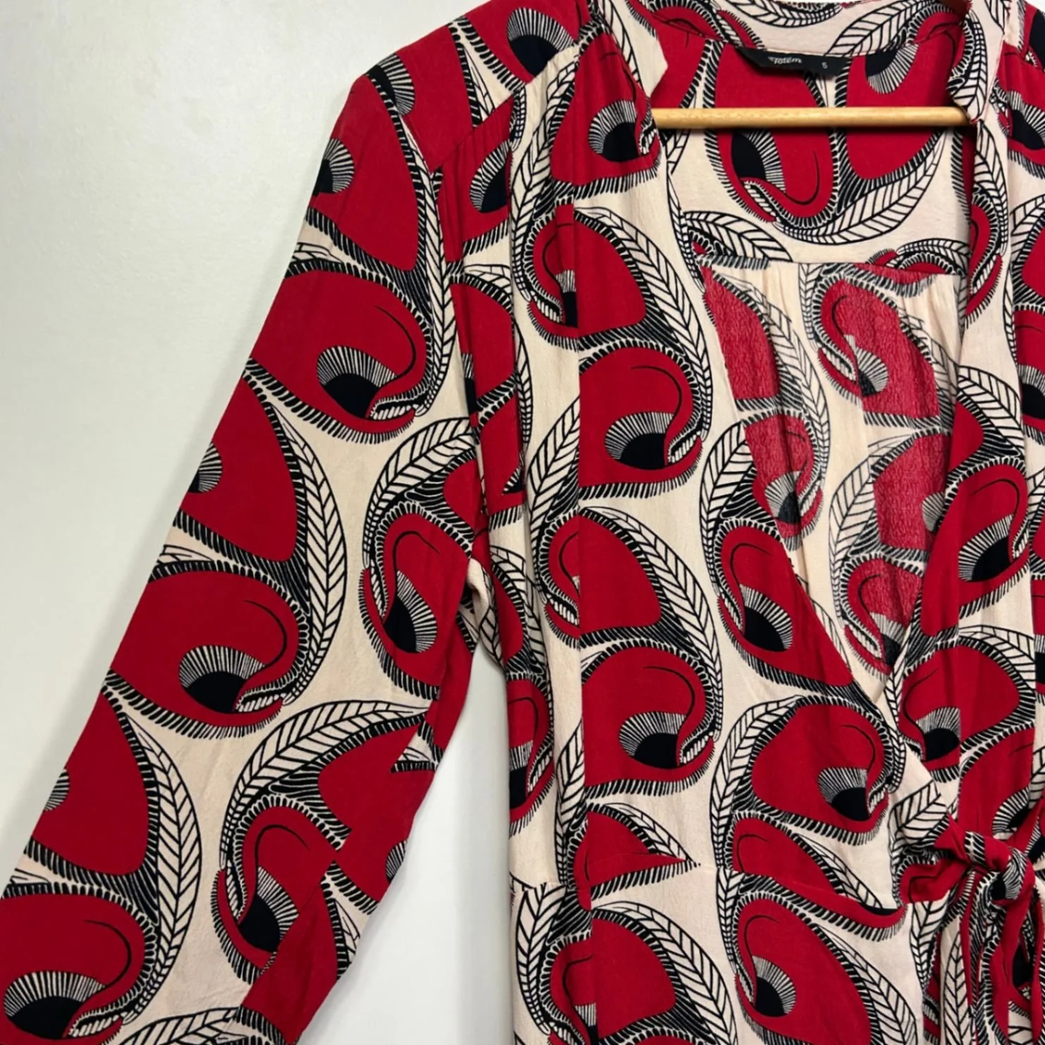 Totem Womens Red Cream Black Long Sleeve Wrap Dress Size 5 (14-16) - Image 6