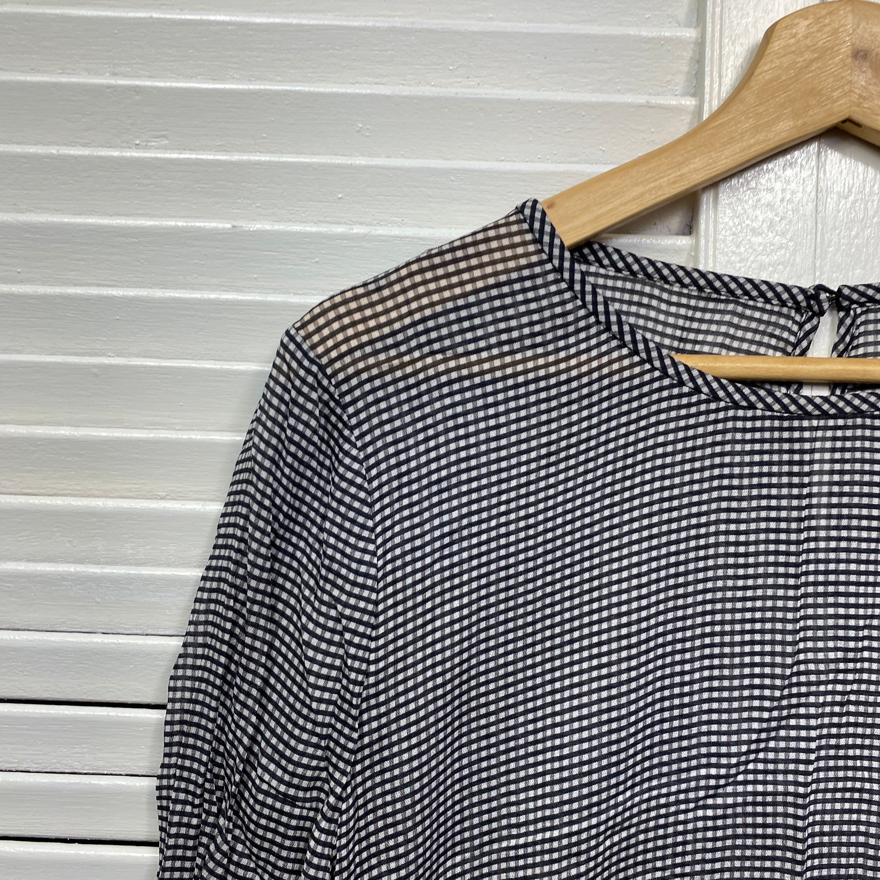 David Lawrence Top Size 14 Long Sleeve Black Check Sheer - Image 3