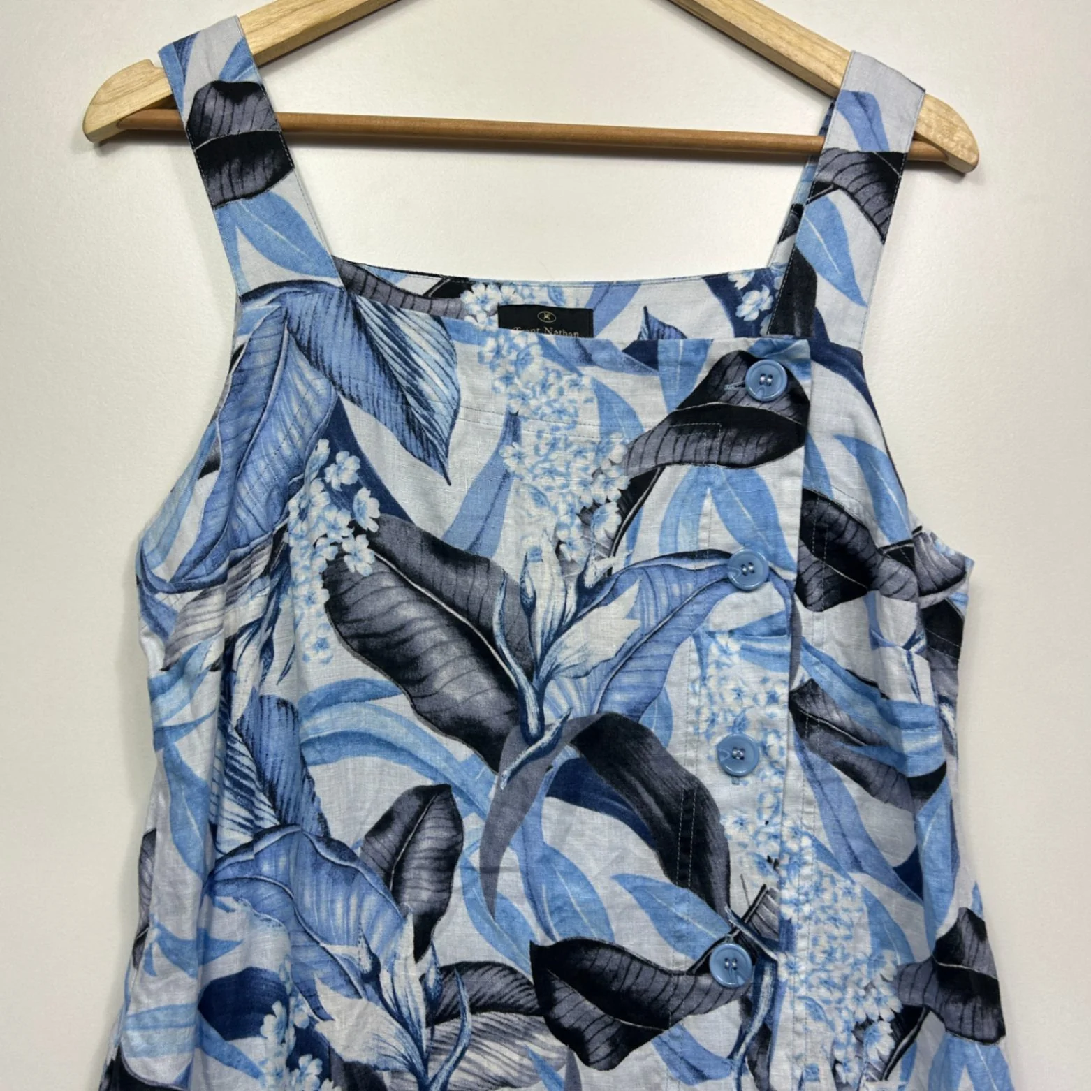 Trent Nathan Women's Blue White Linen Floral Sleeveless Dress Size 12 - Image 3