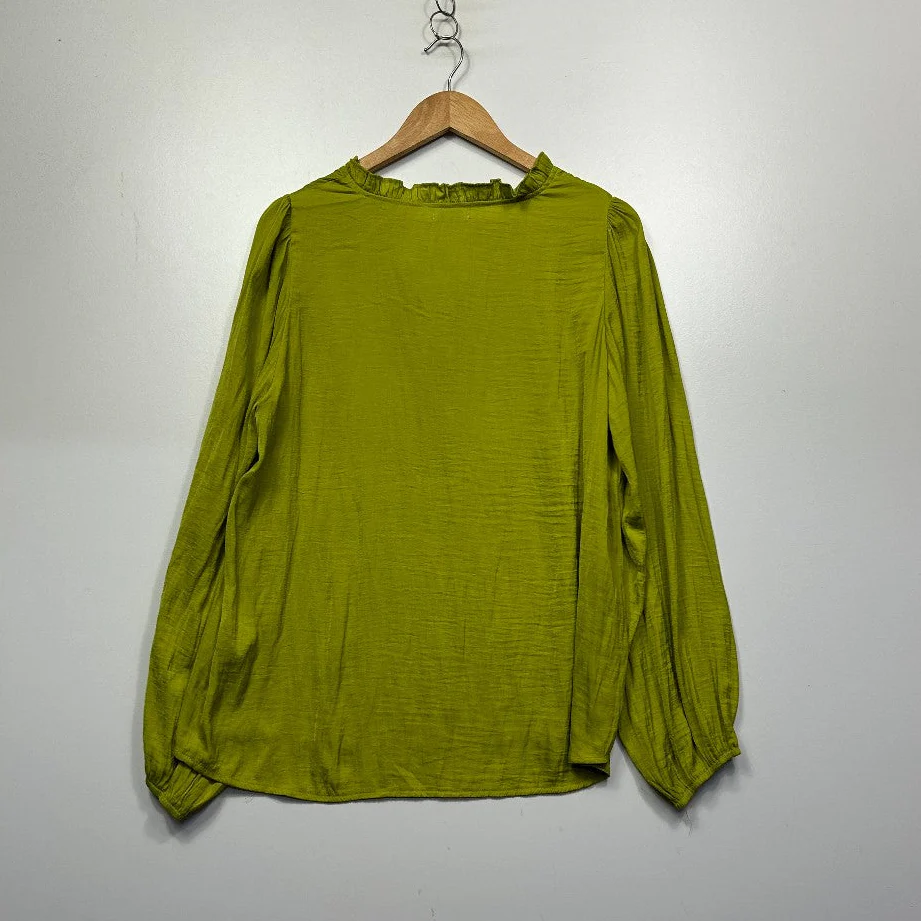 Valleygirl Lime Green Tie-Neck Blouse - Size 14 - Image 3