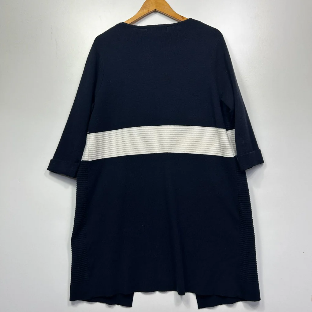 Virtuelle Navy and White Longline Cardigan - Size 12/14/XXS - Image 4