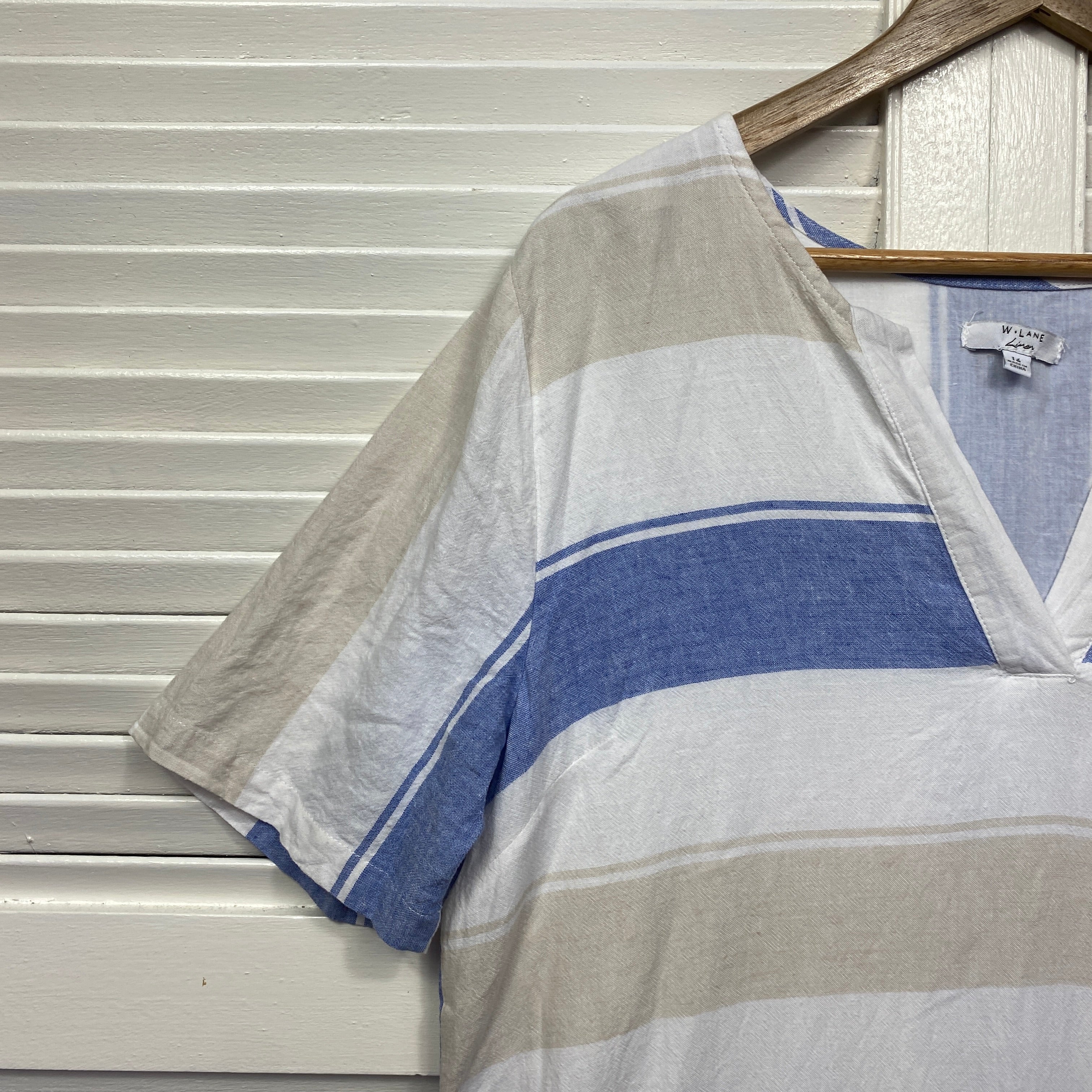W Lane Linen Dress Size 16 Short Sleeve Striped - Image 3